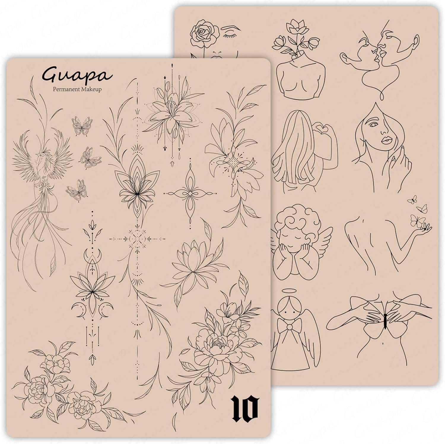 Mini Tattoo Practice Skin - 1.5 Mm Thick Double-Sided Silicone Pad for Practice Fine Lines - Realistic Artificial Skin for Beginners and Experienced Tattoo Artists (2 Pieces Pink Design #10)