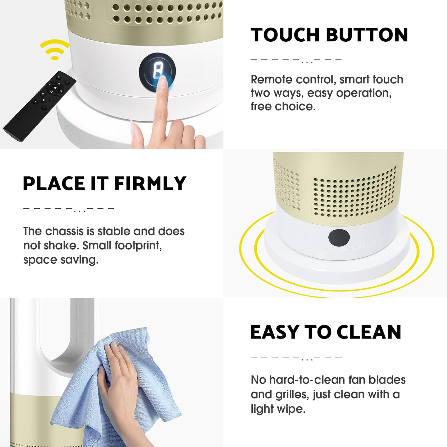 Advwin 2 in 1 Electric Heater, Bladeless Tower Fan with 8 Speeds, Portable Oscillation Fan for Room Bedroom Office Use, Golden - Golden image number 2