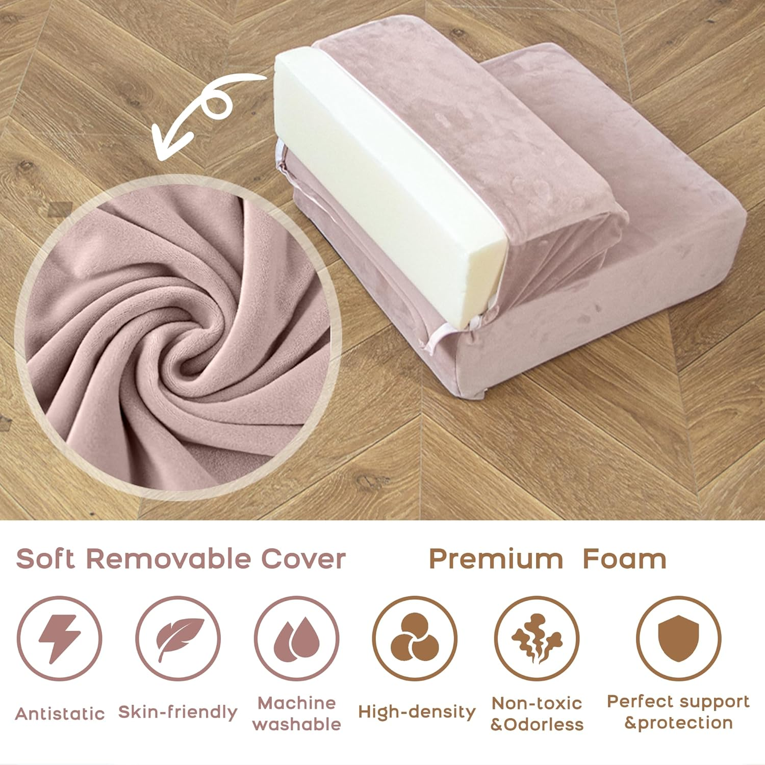 Banasuper 5-Piece Climbing Toys for Toddlers, Kids Foam Blocks Playset with Cylinder, Foldable Design, Toddler Indoor Soft Play Gym Activity Play Set for Crawling and Active Play (Pink & Yellow) - Blue  Grey image number 6