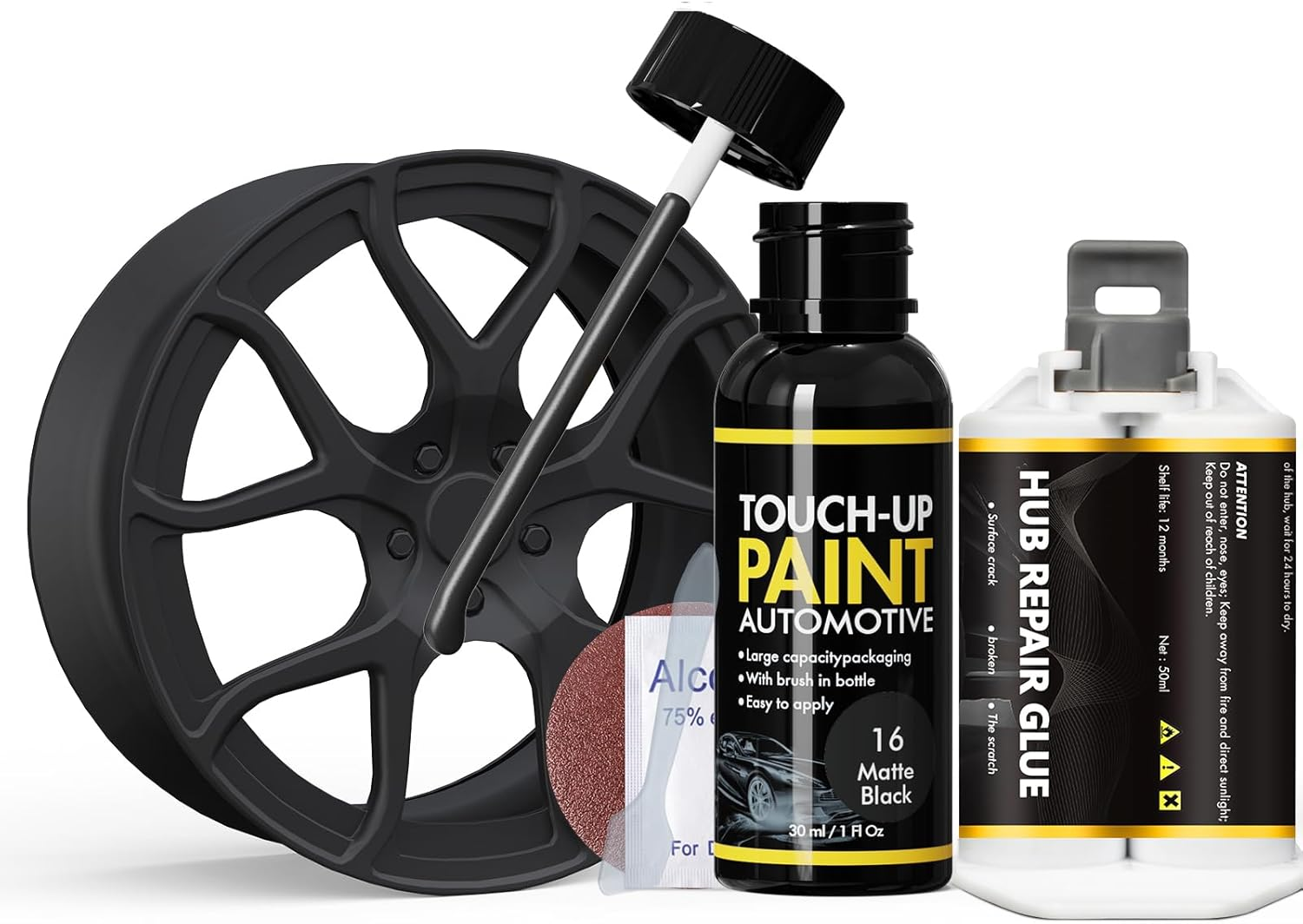 Matte Black Rim Touch up Paint, Rim Repair Kit Curb Rash, Wheel Touch up Paint for Quickly Fix Rim Scratches, Chips, Curb Rashes and Surface Damage image number 5