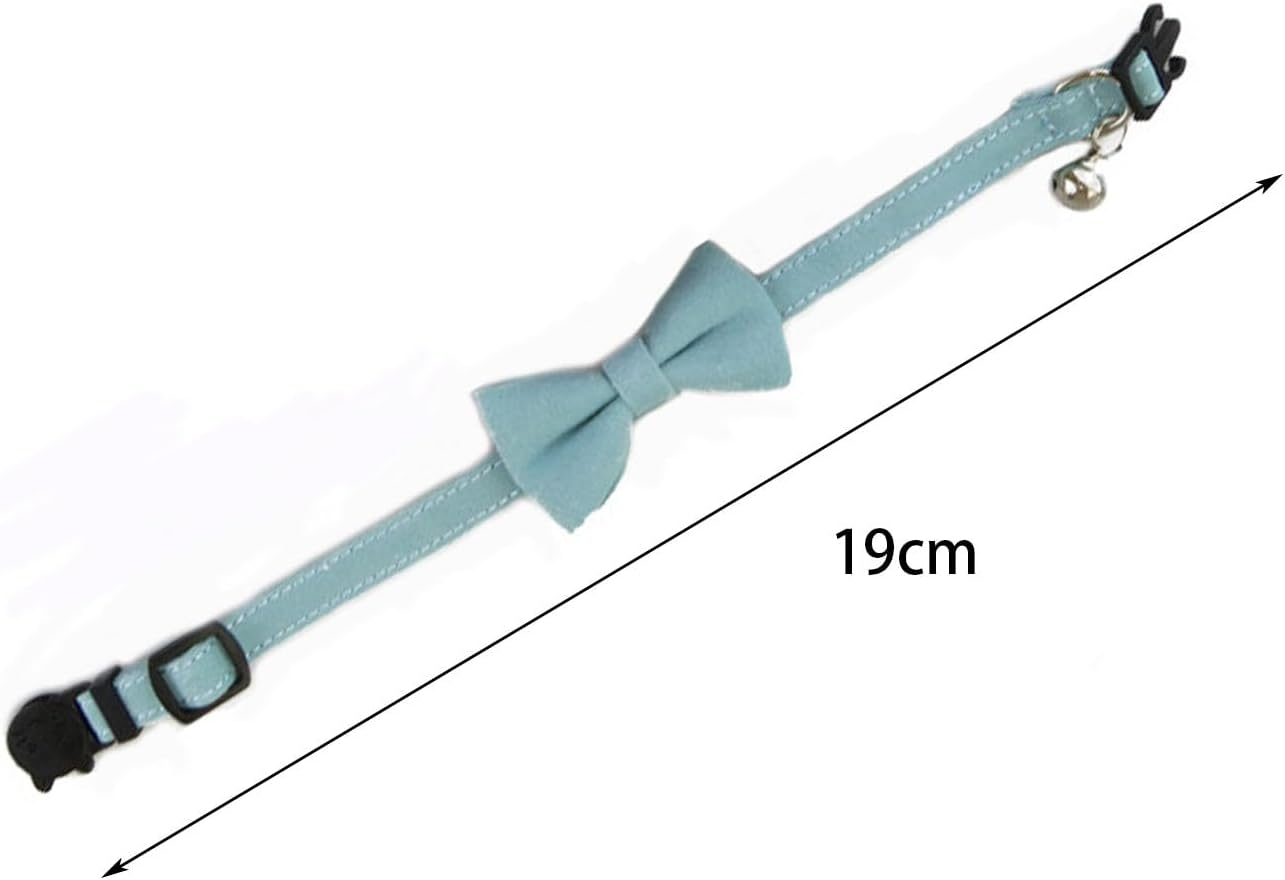 Adjustable Cat Bow Tie Collar with Detachable Bell, Breakaway Pet Collar for Cats, Dogs, Puppies & Kittens, Soft & Safe Pet Apparel Accessory (Blue)