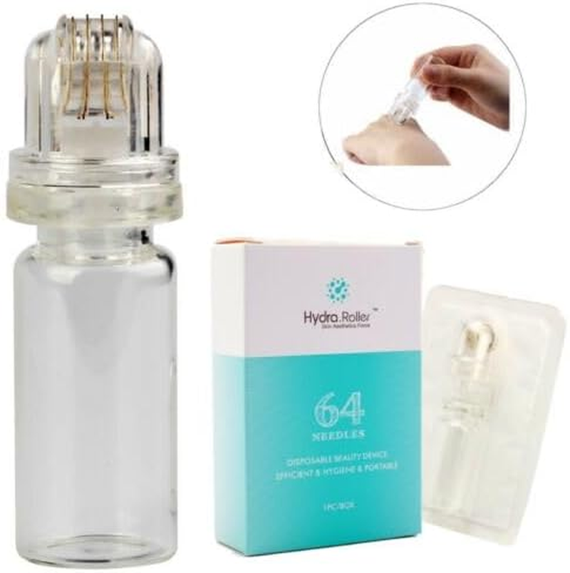Micro Needling Serum Applicator Hydra Roller HR64-64 Gold Titanium Needles with 10Ml Ampoule