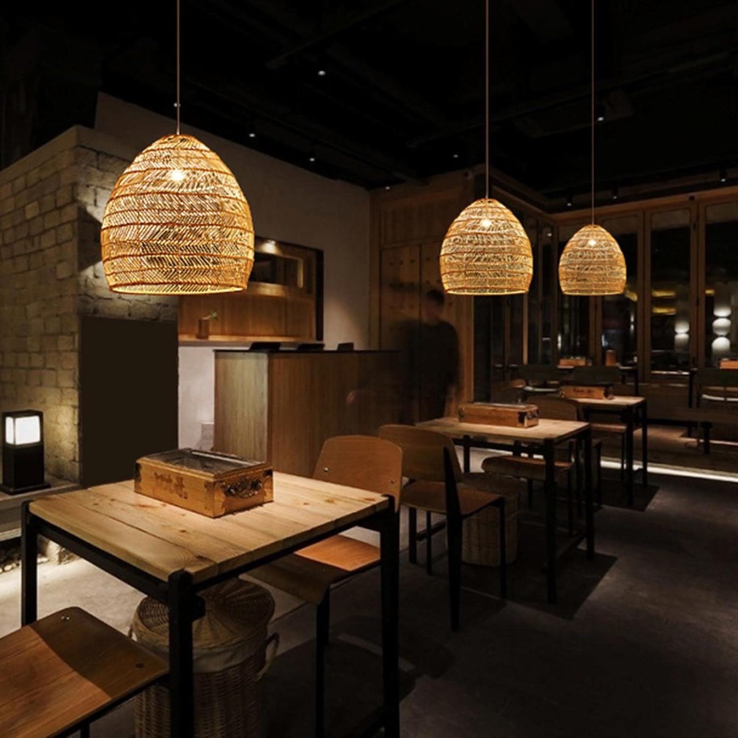 Wyhqgn Japanese Bamboo Pendant Light Shade for Dining Room Lighting Fixtures Hanging Lampshade, Woven Rattan Lampshade for Bar Cafe Living Room, Brown - Brown image number 6