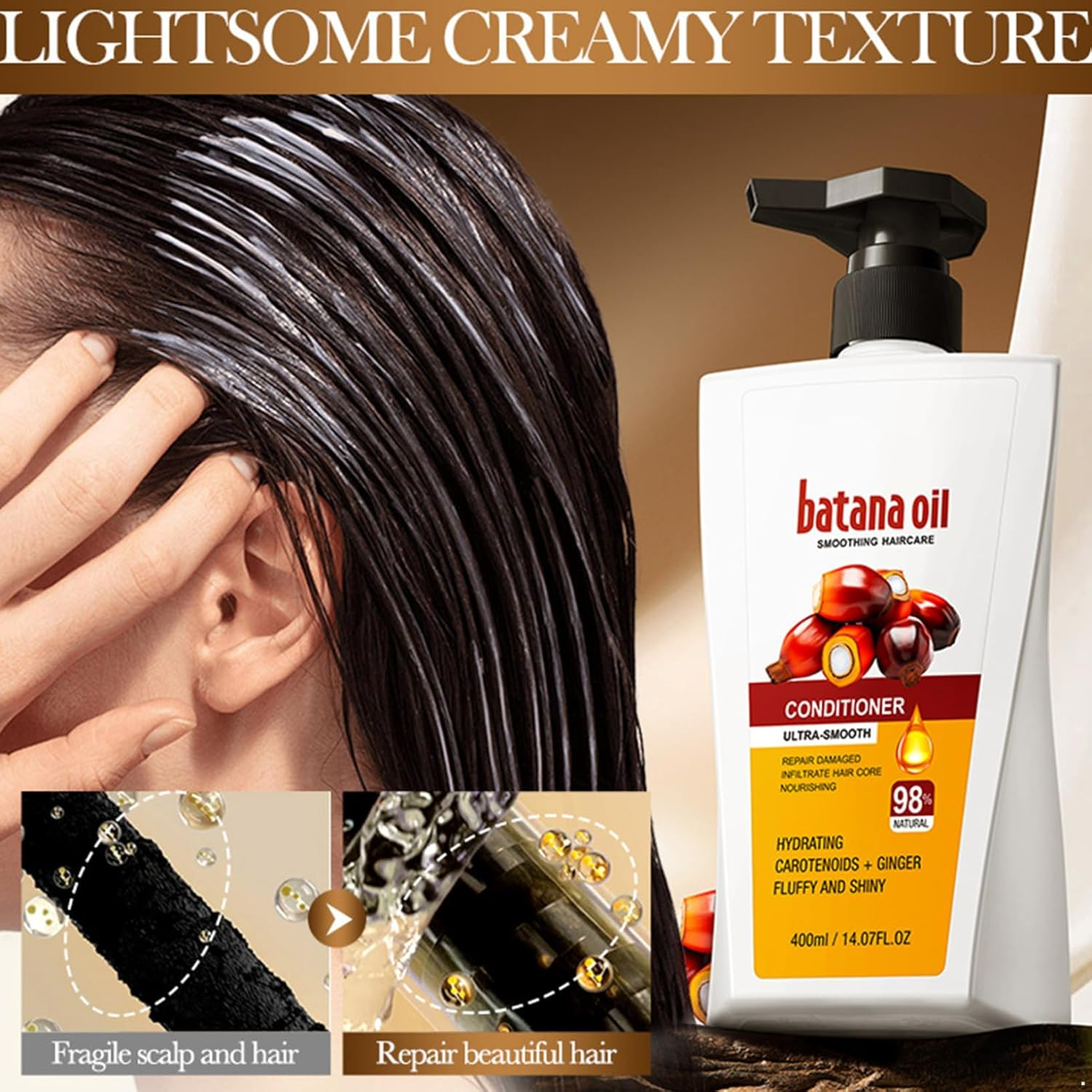 Yeahdor 1Pc Batana Oil Intensive Hair Mask Deep Conditioning Formula to Hydrate and Repair Dry Damaged Hair for Ultimate Softness Smoothing and Frizz Protection White One Size image number 3