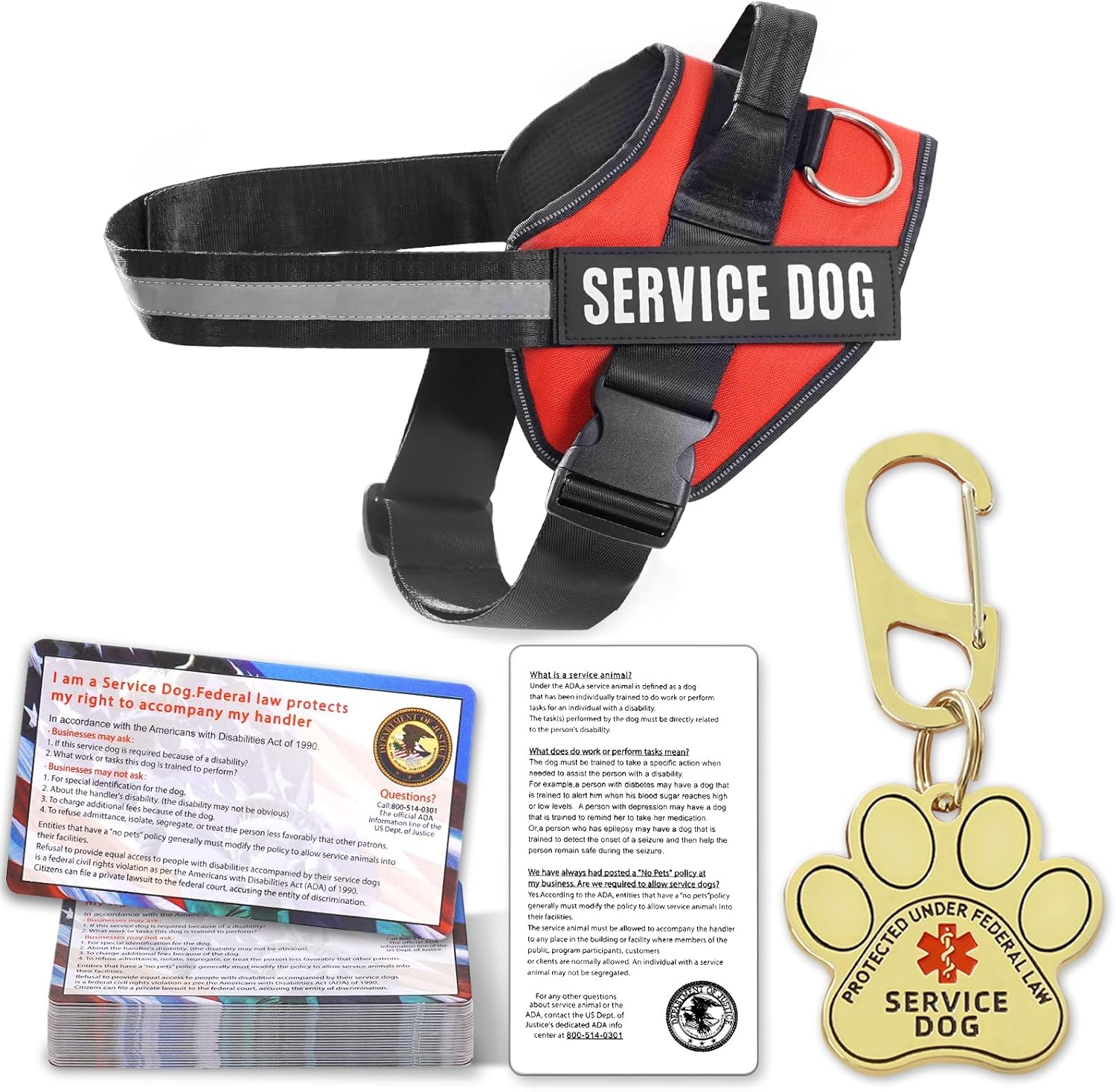 Opstin Service Dog Vest, ID Tag + 50 ADA Information Cards, Service Dog Harness in Sizes X Small to XX Large, Metal Dog Tag Has Ruggedized Clip, 2-Sided Service Animal Cards,Esa Accessory Set Small image number 2