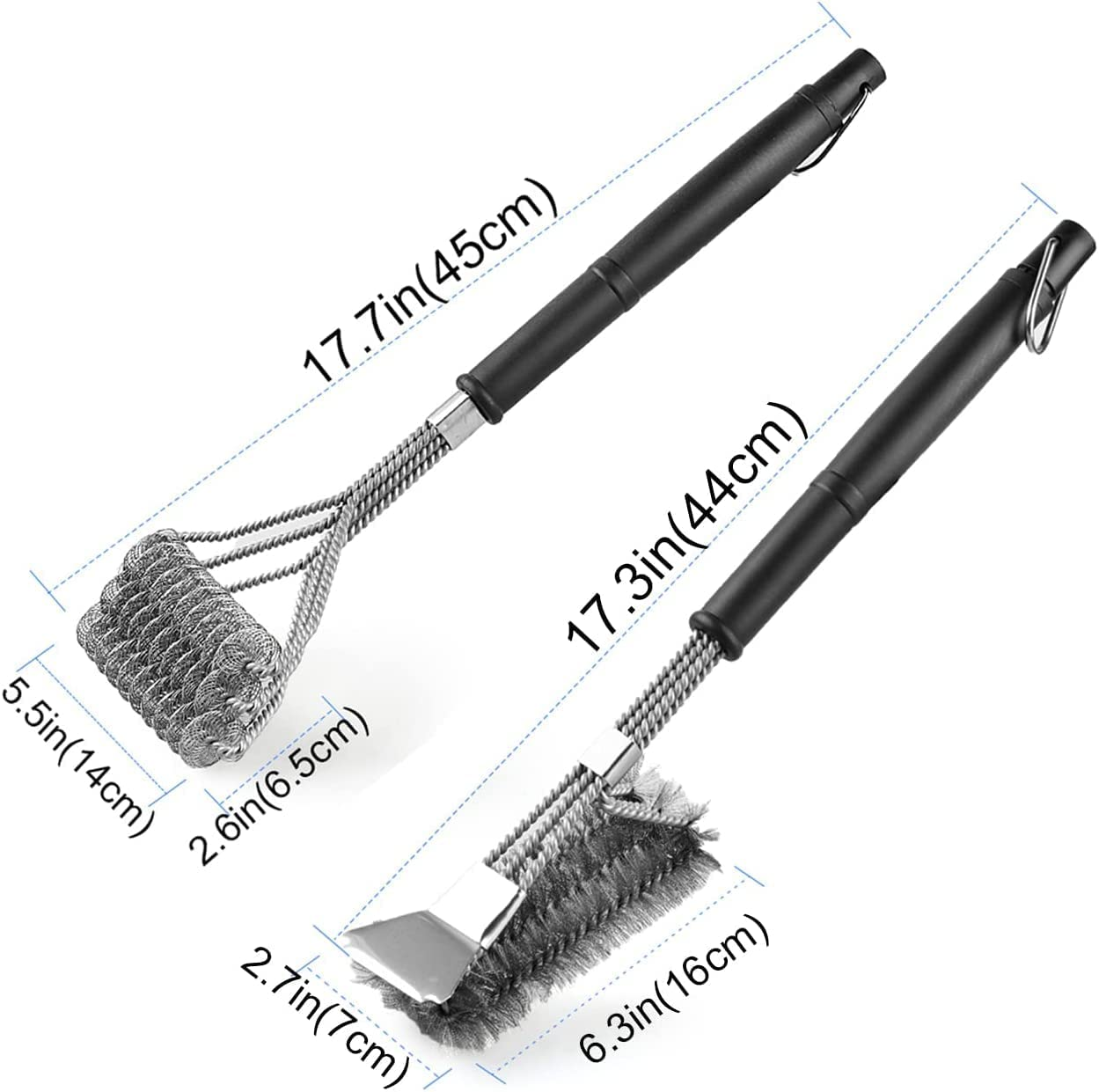 2 Pack BBQ Grill Brush, 18 Inch BBQ Accessories, BBQ Cleaning Brush Safe Bristle Free BBQ Brush,100% Rust-Proof Stainless Steel- BBQ Grill Cleaner for Gas, Charcoal, Smoker, Porcelain, Infrared Grill