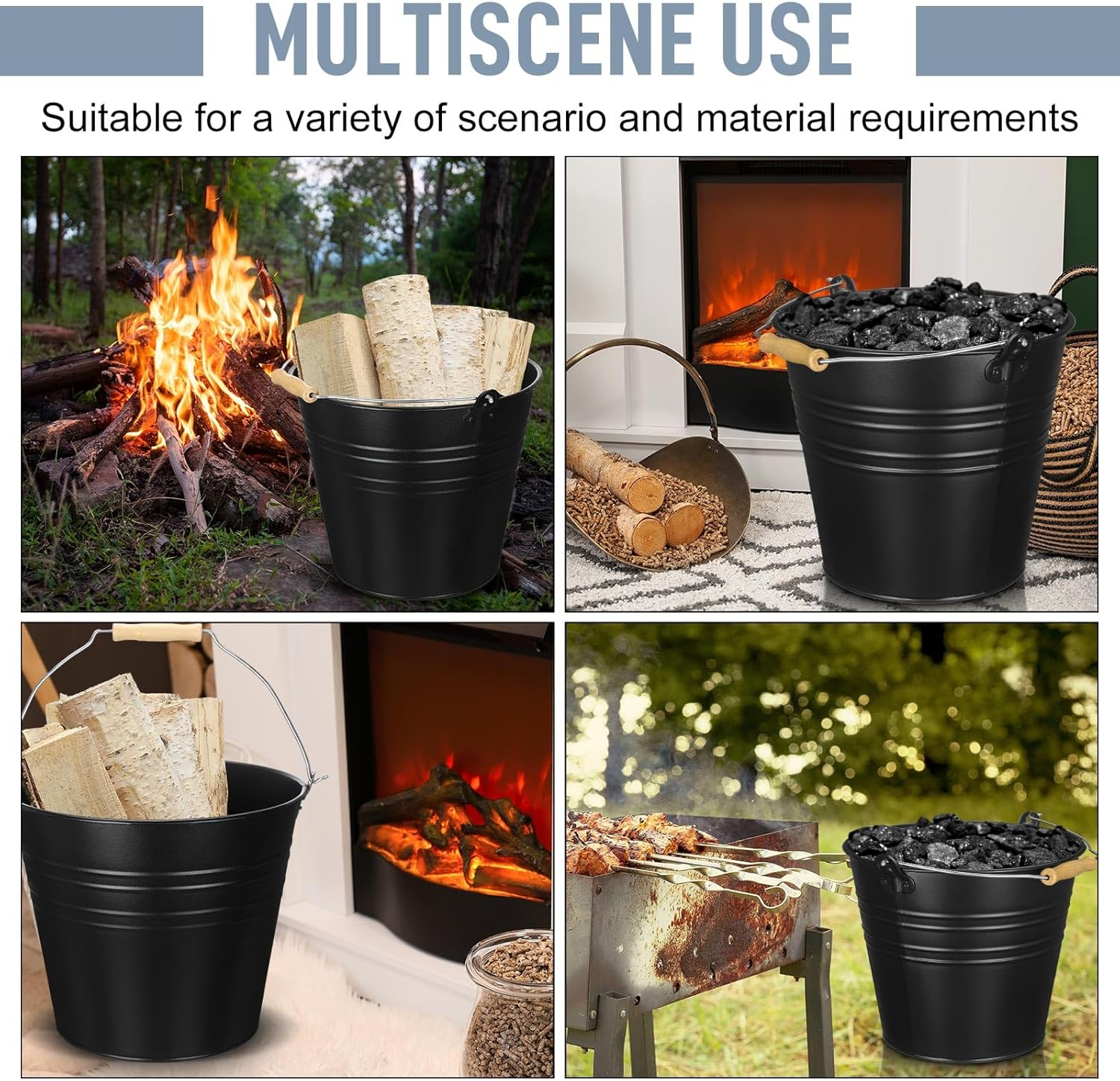 LOYIM 2 Pack Ash Bucket with Lid Fireplace Ash Bucket Black Metal Charcoal Bucket Fireplace Tool Ash Can for Fireplaces Fire Pits Hearth Wood Burning Stoves Indoor and Outdoor(3.2 Gallon) image number 2