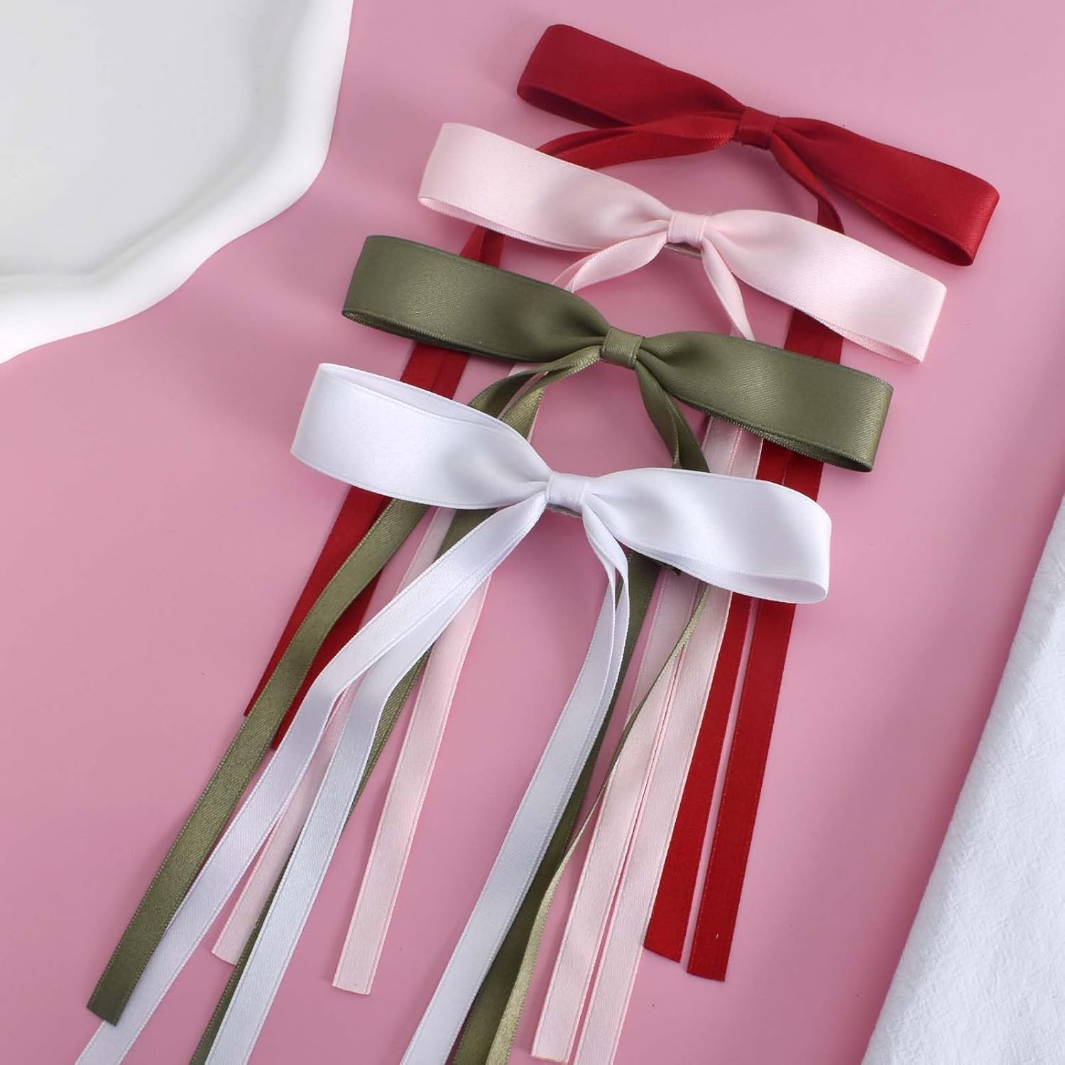 Hair Clips with Tassels Ribbon 4 Pcs Hair Bow Hair Clips Bows Clips for Girls Satin Hair Bows Girls Hair Tie Bow Hair Barrettes for Women Girls Hair Decorative Accessories Hairstyle image number 3