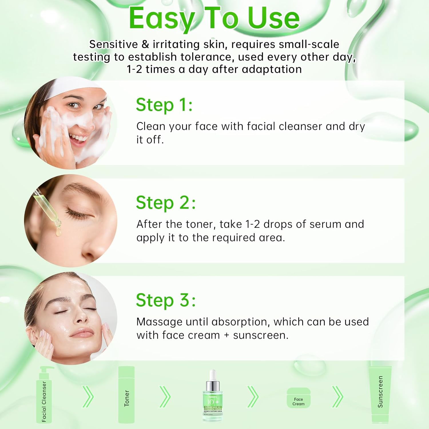 Azelaic Acid Serum for Face, Azelaic Acid 10 + Hyaluron Serum for Sensitive Skin, 30Ml Hyaluronic Acid Serum with Niacinamide for Acne & Spot Care, Redness Relief. image number 5