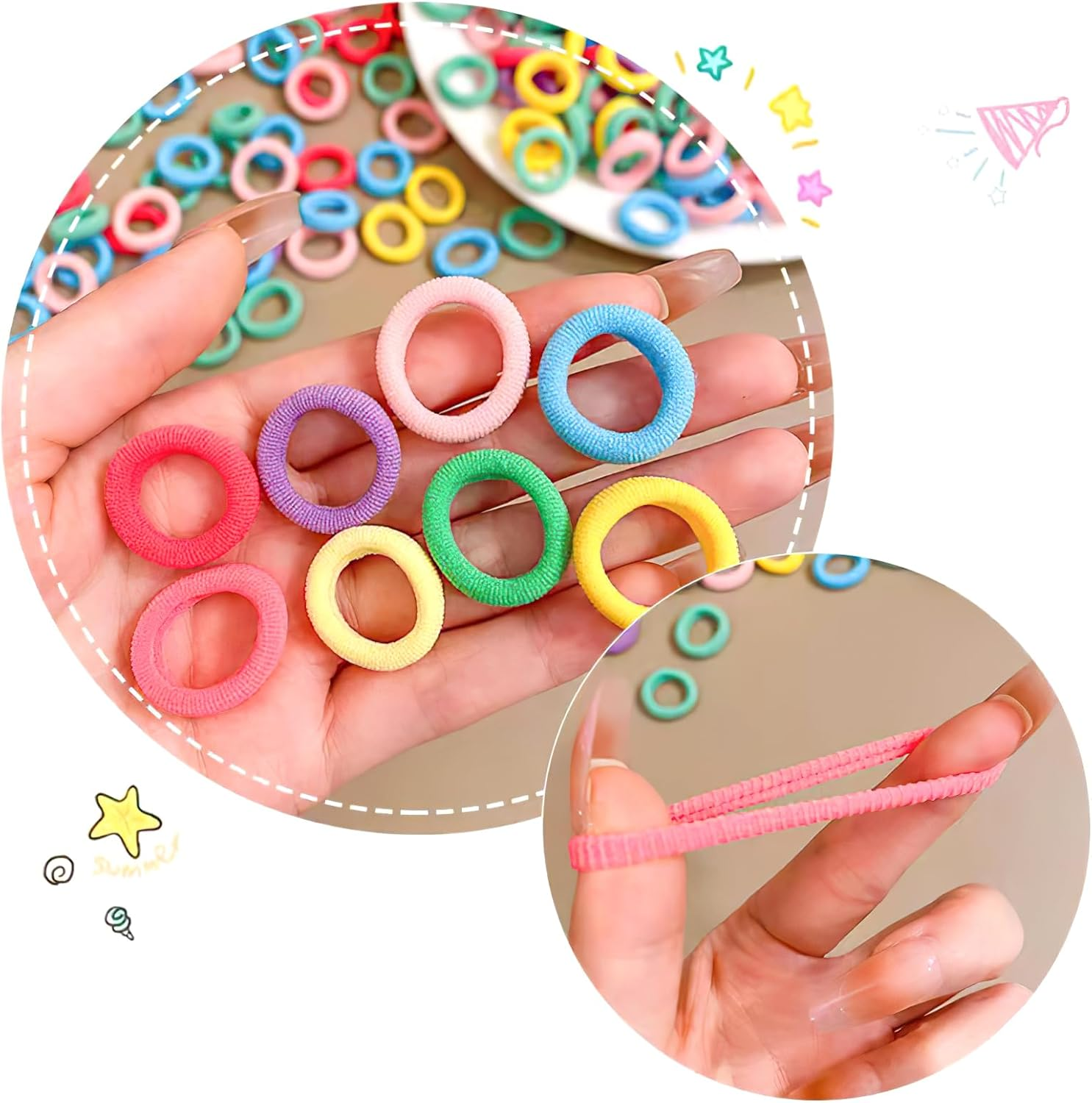 Pack of 100 Hair Bobbles Girls Colourful Elastic Hair Bobbles Small Hair Bobbles Colourful Mini Seamless Hair Bands Ponytail Holder Soft for Little Girls Children image number 5