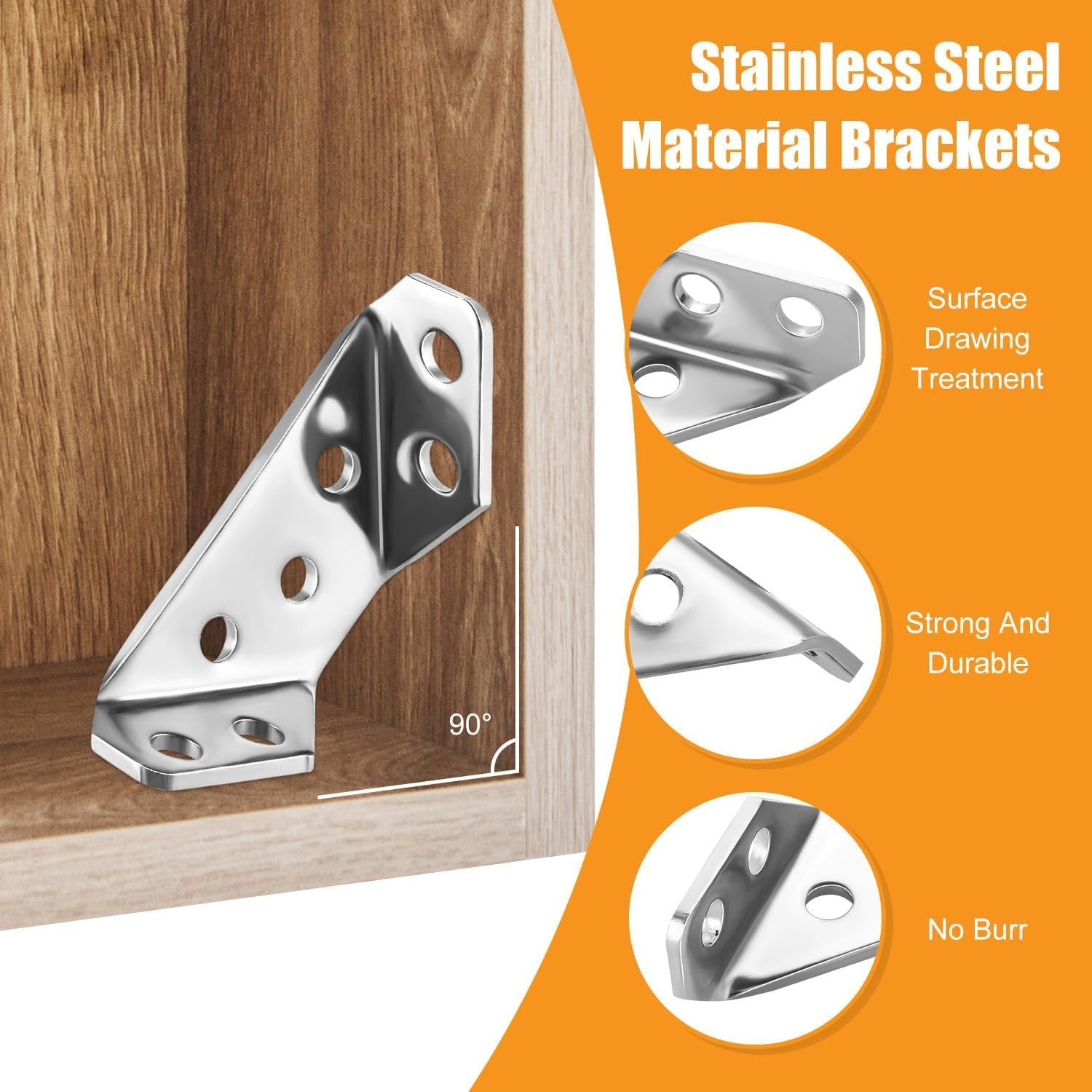 20PCS Universal Furniture Corner Connector, Stainless Steel Angle Corner Brackets, Corner Bracket for Wood, Corner Braces for Wood Shelf, Cabinets, Tables, Chairs, Shelf Support (65X28X13Mm) image number 4