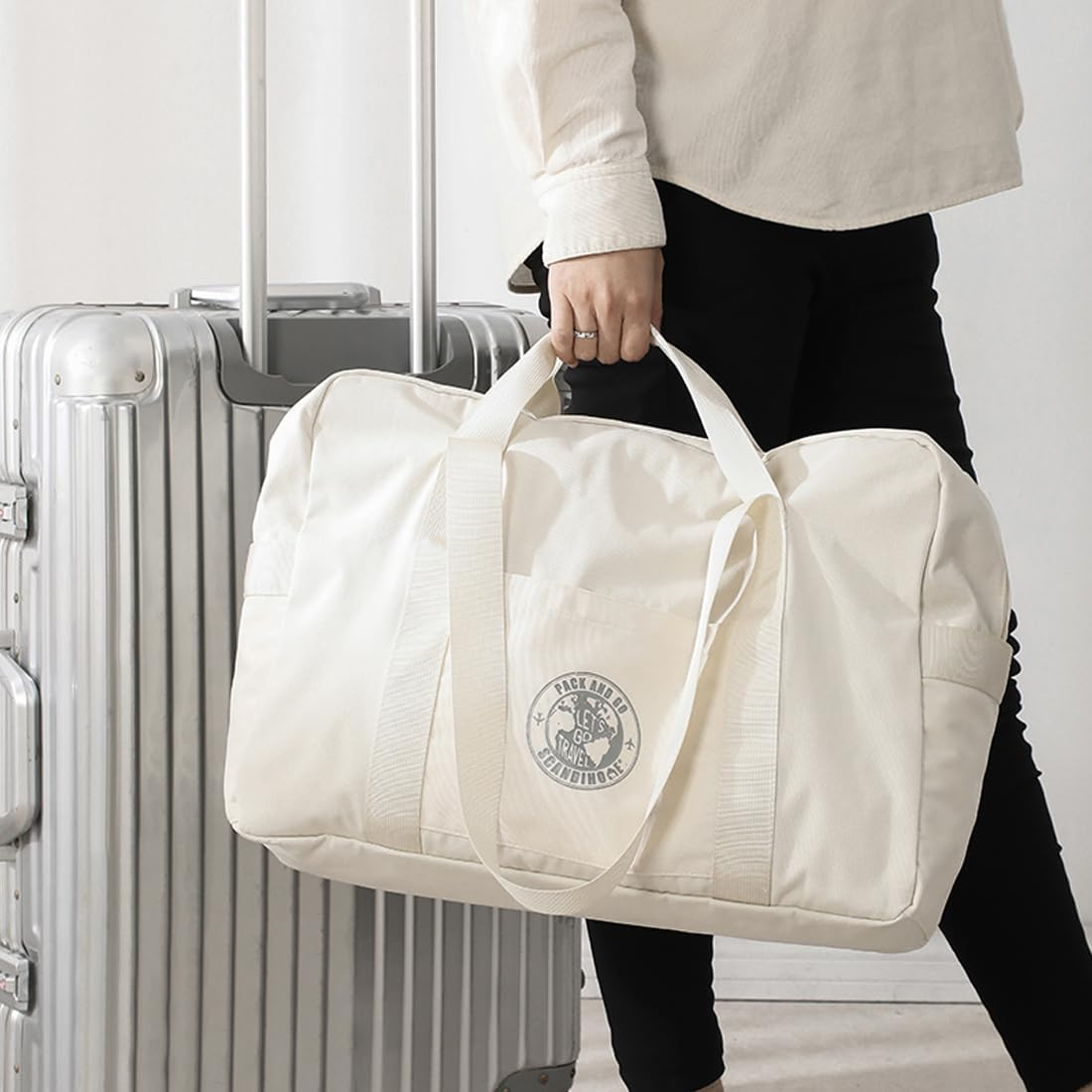 SEPWIK Travel Duffel Bag Weekender Overnight Bag, Waterproof Sports Gym Bag Carry on Tote Bag Personal Item Holdall Bag for Men Women Scandihome Series - Black image number 2