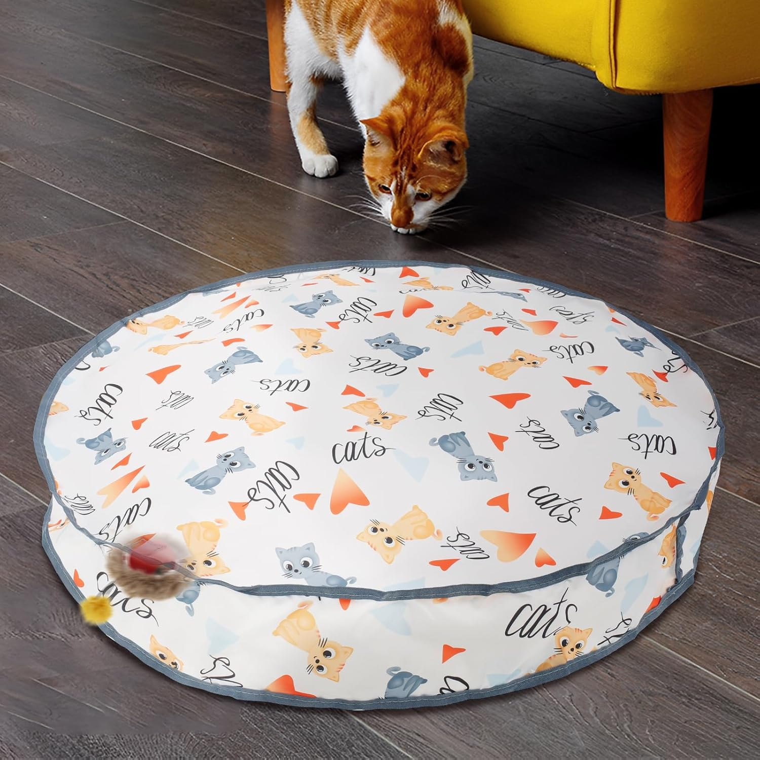 Interactive Cat Toy, Interactive Hunting Cat Toy Fun Simulated Cat Hunting Toy Reusable Fast Rolling Ball in Play Mat Portable Cat Toy Ball under Cover Interactive Cat Toy Ball for Indoor Cats image number 5