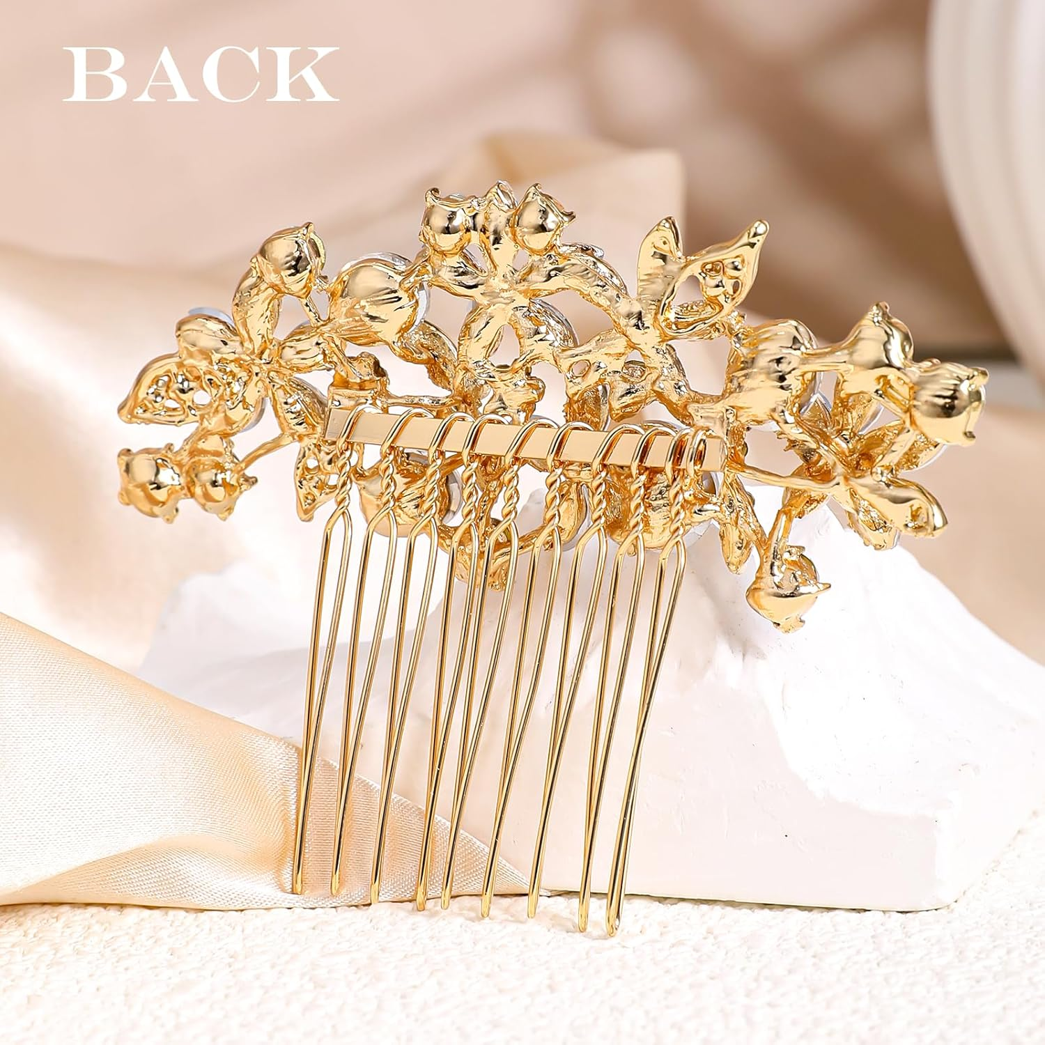 Psyqtsuary Bridal Hair Comb, Bling Rhinestone Wedding Hair Comb Glitter Crystal Flower Hair Pieces Decorative Hair Side Comb Bridal Hair Accessories for Women Girls Bridesmaids (Gold) image number 1