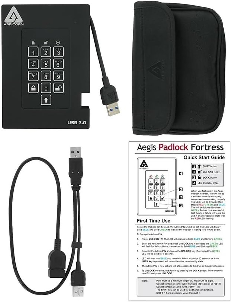 Apricorn Aegis Padlock Fortress FIPS 140-2 Level 2 Validated 256-Bit Encrypted USB 3.0 Hard Drive with PIN Access, 2 TB image number 3