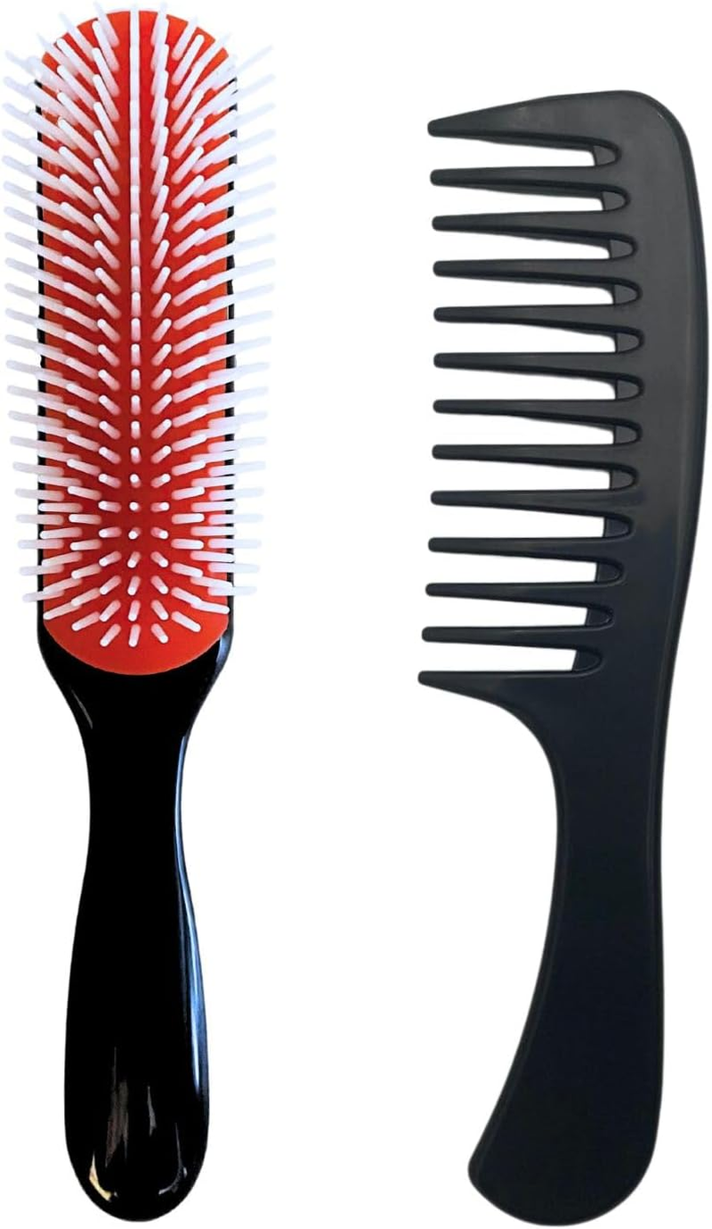 MDSTYLE Hair Brush for Curly, Thick, Wavy and Coily Hair - Curl Defining, Detangling, Styling, Blowdrying, Shaping - 9 Row Detangler Brush for Women and Men - Dry or Wet (Black Small 1Pc)