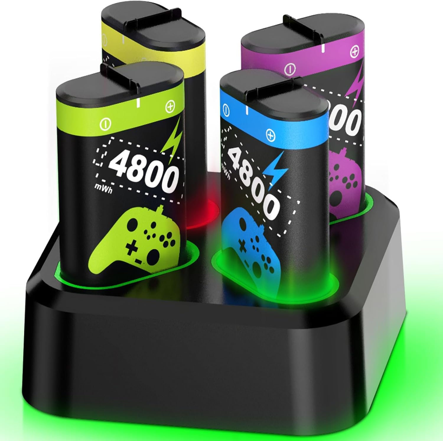 QIQIAZI Rechargeable Battery Packs for Xbox Series X|S/One, 4 X 4800Mwh Xbox Controller Battery Packs, Rechargeable Batteries with Charging Dock for One/S/X/Elite image number 6