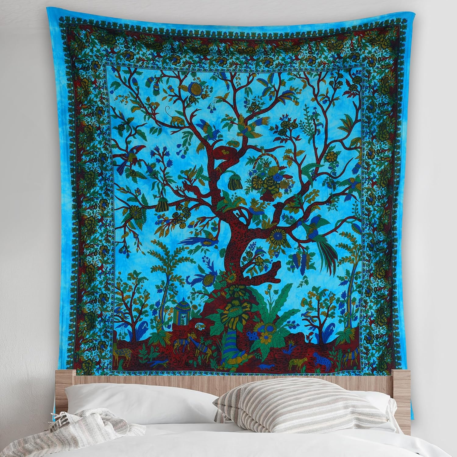 Craft Trade Tree of Life Small Tapestry & Hippie Boho Bohemian Wall Hanging, Blue Tapestries for Bedroom, Wall Art, Home Decor - 30X40 Inches (Poster) image number 3