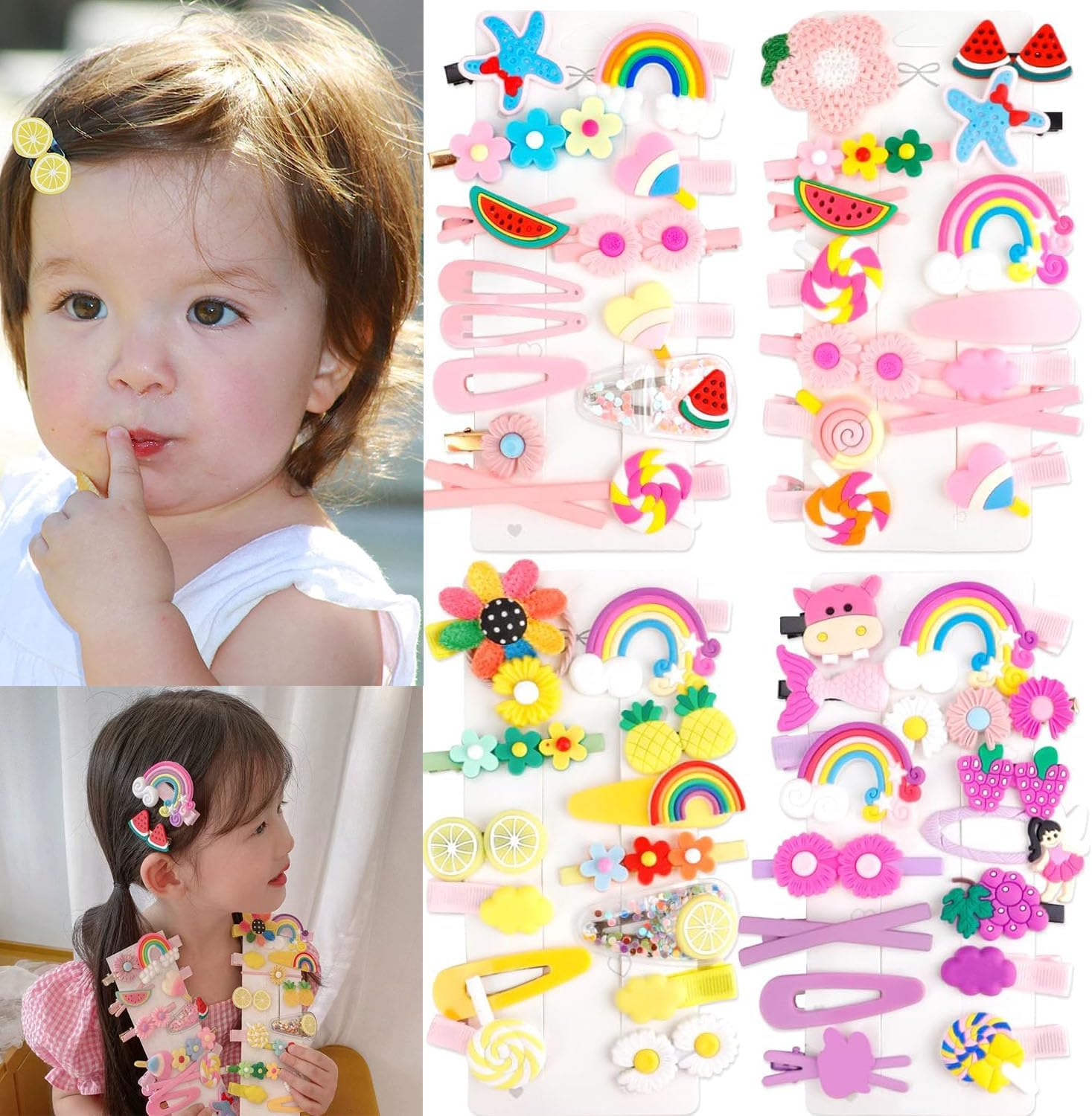 Baby Girls Hair Clips, 56 Pcs Hair Clips for Girls, Toddle Hair Pins, Fully Lined Alligator Hair Rainbow Accessories Cute Cartoon Fruit Dessert Barrettes for Toddlers Girl Teens Kids image number 6