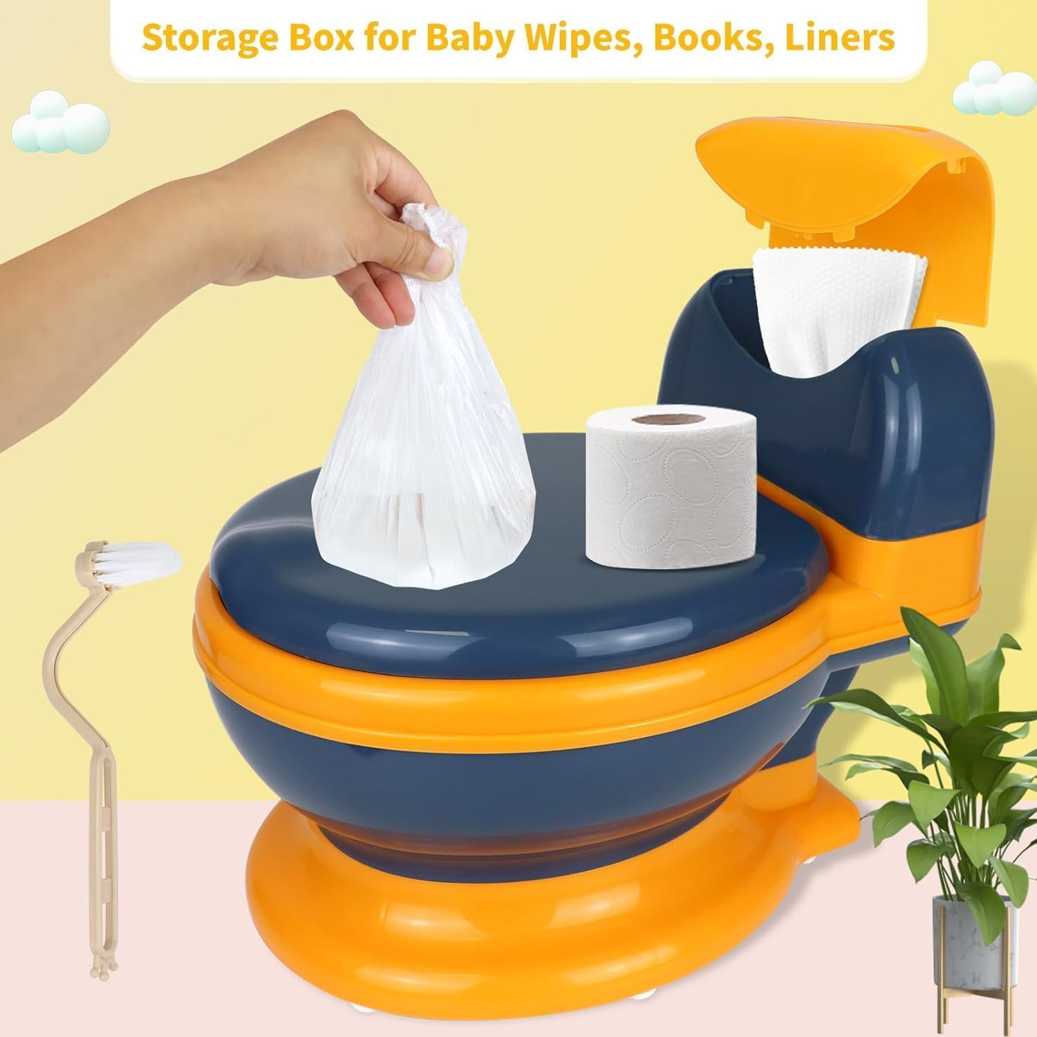 Toddler Potty Training Toilet Chair with Soft Seat, Removable Pot, Tissue Dispenser and Cleaning Brush for Boys Girls (Complimentary Garbage Bags) image number 5