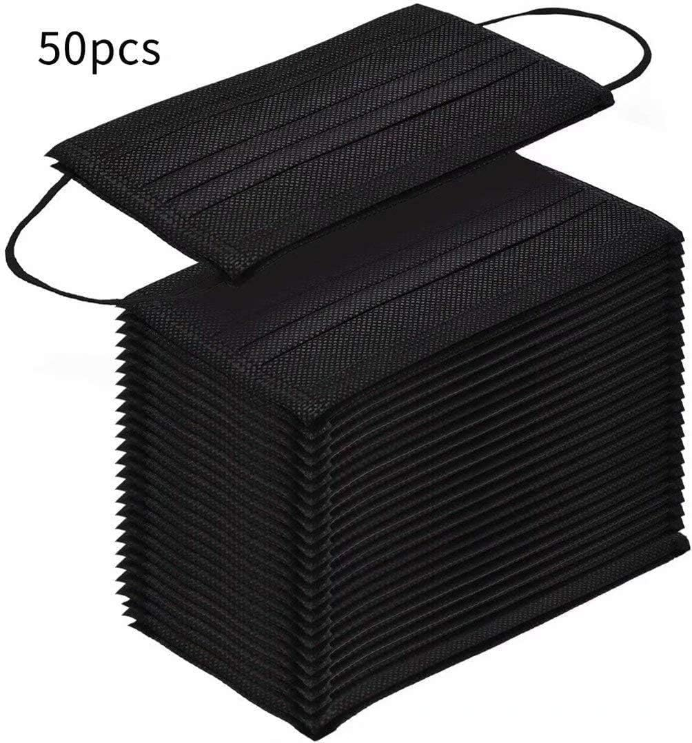 Decor and Home Disposable Face Masks, 50 Pack, Black, 3-Ply, Single Daily Use, Face Mask for Women & Men, Black image number 4