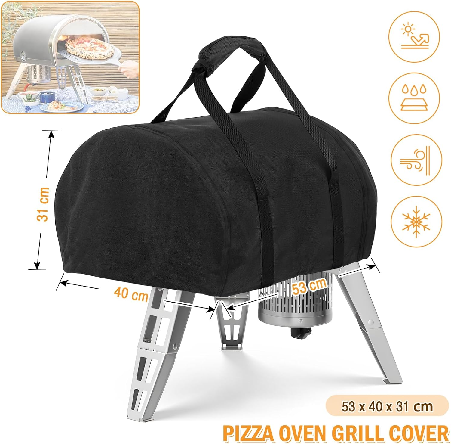 Waterproof Pizza Oven Cover for Gozney Roccbox Pizza Oven, 600D Outdoor Camping Wood Burner Storage Protective Cover Heavy Duty Waterproof Grill Oven Cover