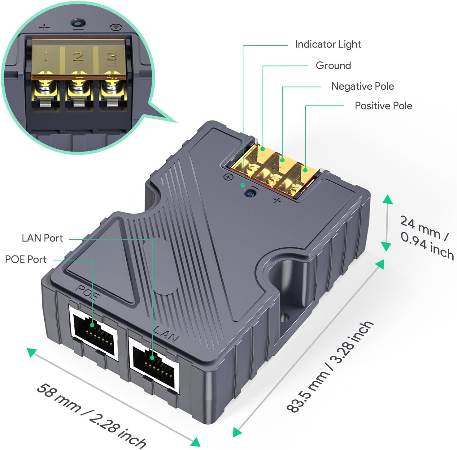 POE Injector 48-57V, Flexible ABS 150W POE Injector 10 100 1000MB/S Effective Power Supply Fixed Transmission 4 Pair of Gigabit Ethernet with LAN for Satellite image number 4
