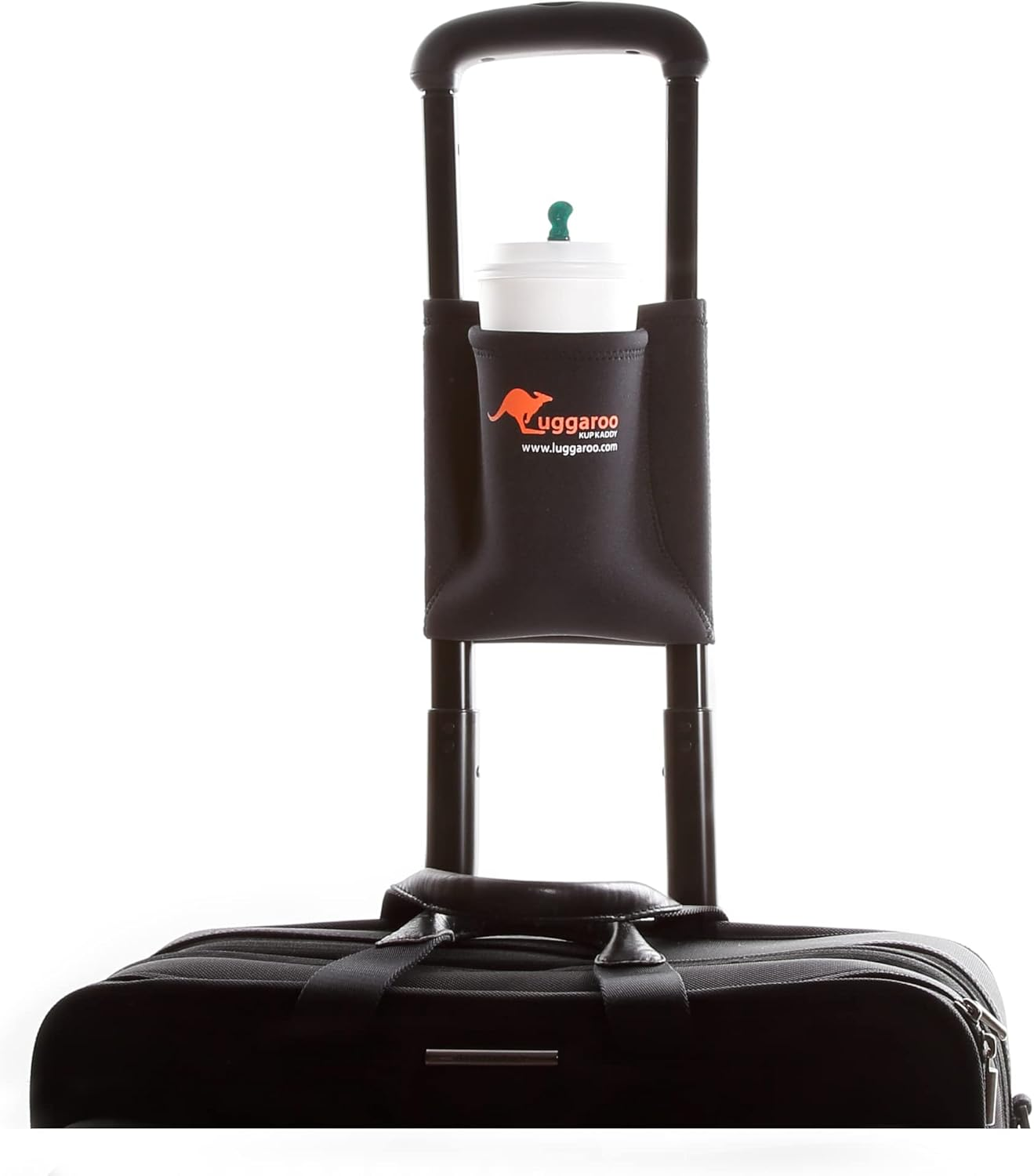 Luggaroo Kup Kaddy - the Original Premium Carry on Luggage Cup Holder - Travel Accessory for Air Travelers - Securely Transport Coffee to Go Cups, Plastic or Glass Bottles, Cans, Snacks, Smartphones, Boarding Passes, Magazines, Newspapers, You Name It! Stows Flat for Quick Easy Storage., Black image number 5