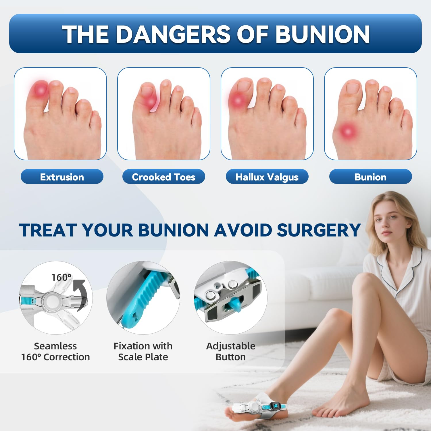 Bunion Corrector for Women and Men, Adjustable Bunion Corrector for Relief, Orthopedic Big Toe Straightener with Silicone Pad, Bunion Splint Suitable for Left and Right Feet Hallux Valgus Correction (2PCS)