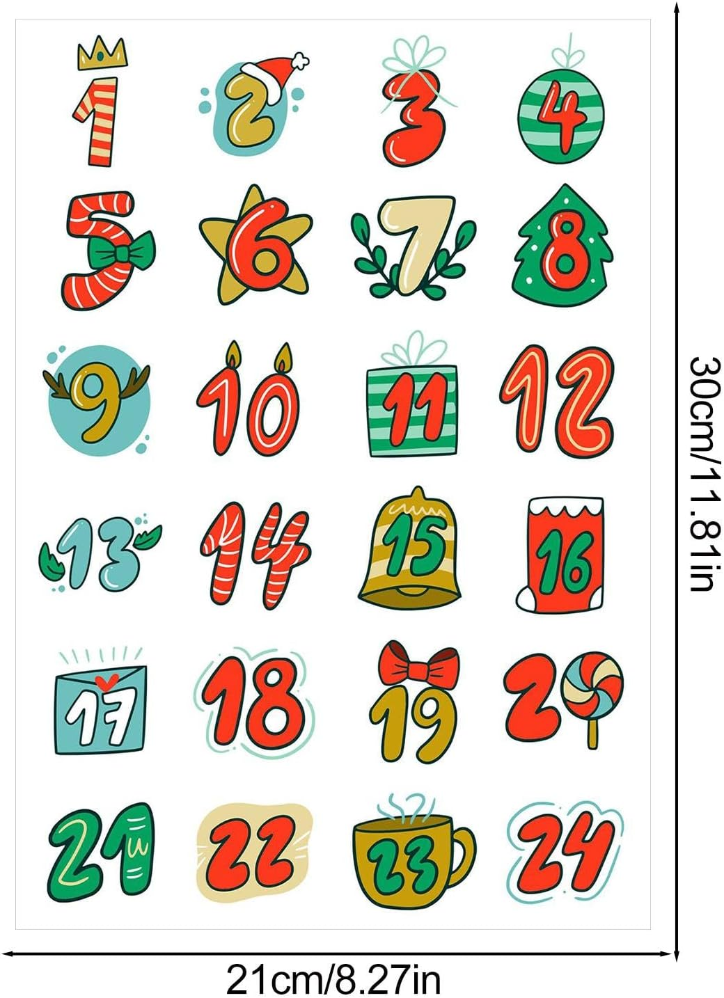 Christmas Countdown Decals | 1-24 Christmas Card Envelope Stickers - Holiday Countdown Sealing Decals for Home Use image number 4
