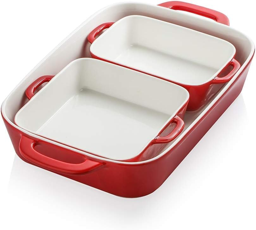 Sweejar Ceramic Bakeware Set, Rectangular Baking Dish for Cooking, Kitchen, Cake Dinner, Banquet and Daily Use, 12.5 X 8.9 Inches Porcelain Baking Pans (White)
