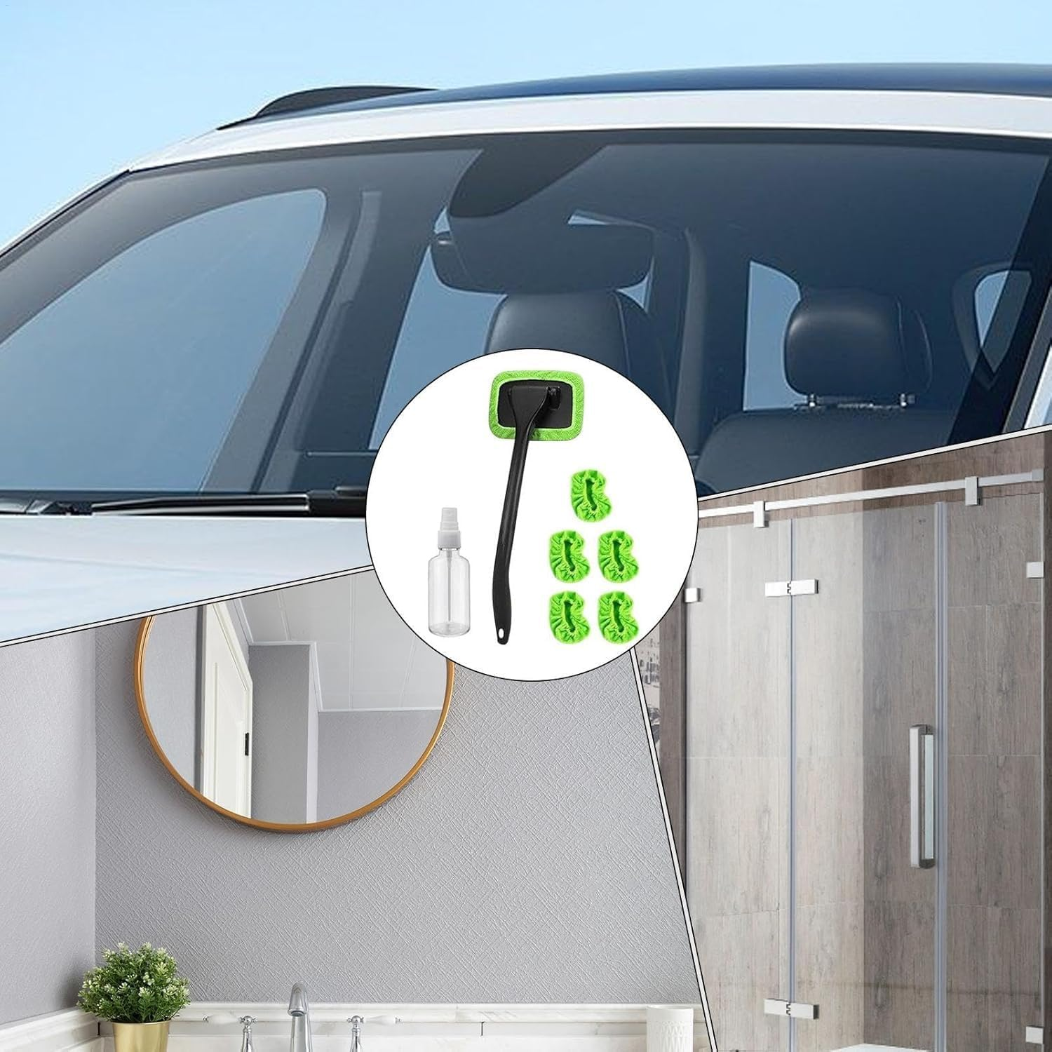 Car Windshield Cleaning Tool, Upgraded Windshield Cleaner with 5 Washable and Reusable Microfiber Pads and Extendable Handle for Auto Glass Wiper image number 1
