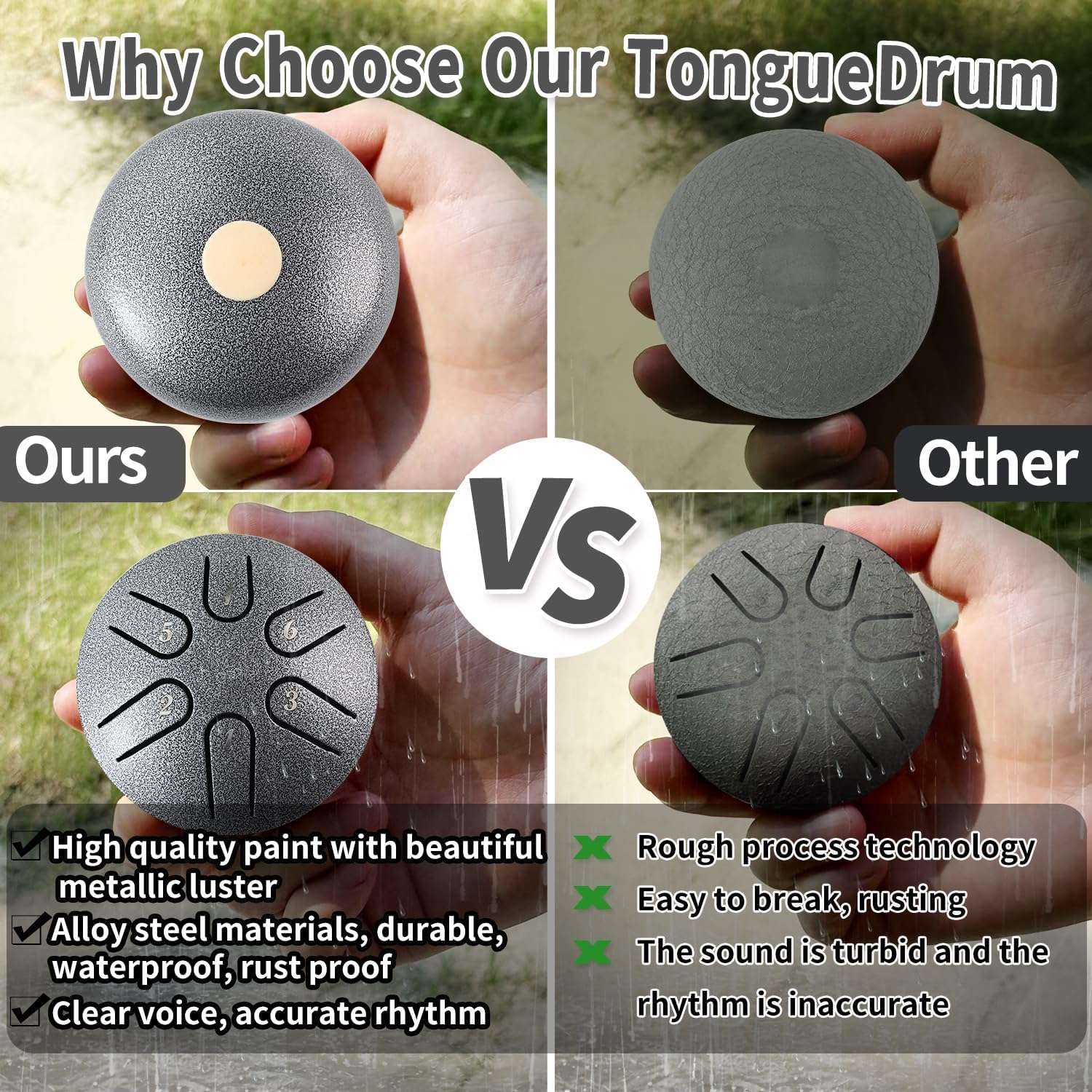 Yahpetes Steel Tongue Drum Musical Percussion Instrument Metal Rain Drum for outside 3 Inch 6 Notes C-Key for Meditation Yoga Education Percussion with Bag, Music Book, Mallets (3"6 Tone, Silver) image number 4