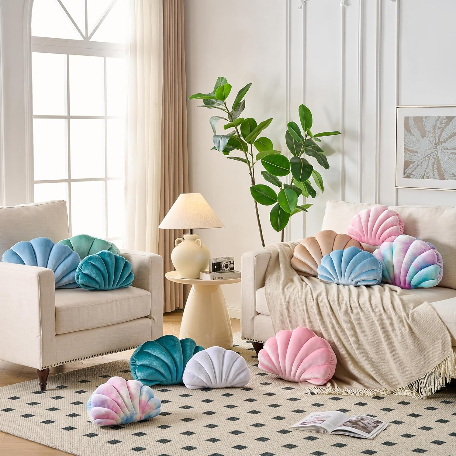 XIAIJIA Seashell Decorative Pillow Shell Shaped Throw Pillow 3D Insert Beach Pillow Soft Velvet Pillow Sea Ocean Decoration Couch Bed Pillow Cushions(White,18 X 13 Inch) image number 3
