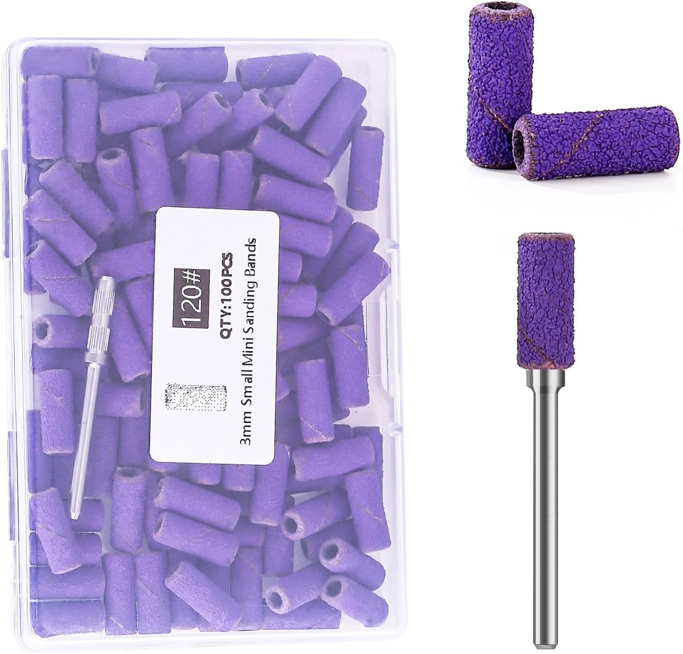 ERUIKA 100Pcs Nail Drill Bits Small Sanding Bands with Upgrade 3.1Mm Mandrel Bit, 240 Extra Fine Grit Nail File Sanding Bands for Acrylic Nails Gel Removing Shaping Manicures and Pedicure(Zebra,240)