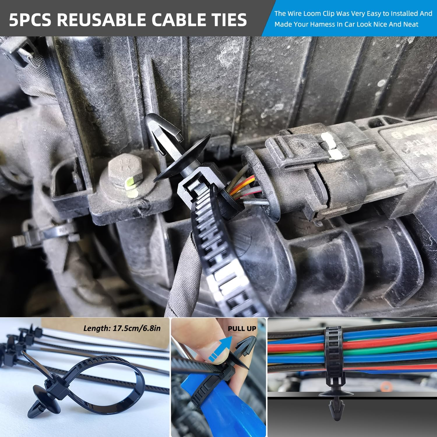 625-Piece Car Push Retainer Clips Body Clips Plastic Fasteners Kit 16 Most Popular Sizes Nylon Auto Push Pin Rivets Set with 5 Cable Ties & Remover Tool for Bumper, Fender, Door Trim image number 3