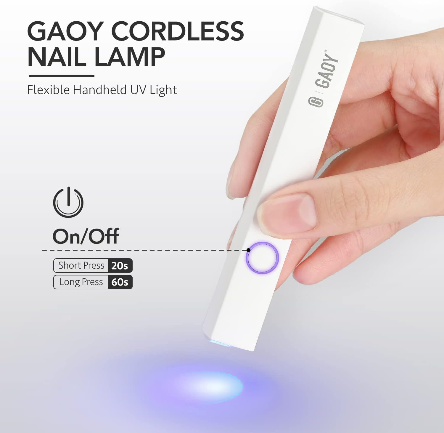 GAOY Handheld UV Light for Gel Nails, Mini Nail Light, Portable LED Nail Lamp, USB Nail Dryer for Fast Curing - White image number 3