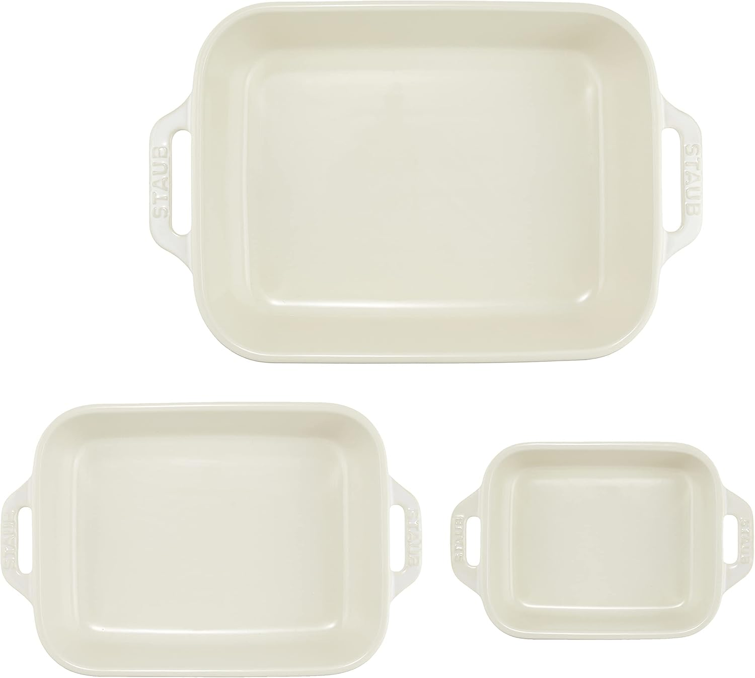 Staub Dish 40508-165 Rectangular Dish 5.5 X 4.3 X 6.3 Inches (14 X 11/20 X 16/27 X 20 Cm), 3 Piece Set, Ivory Ceramic Set, Au Gratin Dish, Oven, Microwave Safe