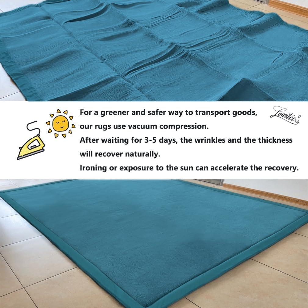 Coral Velvet Area Rugs Play Mat, 3Cm Thick Carpet Crawling Mat for Nursery Baby Toddler Children Kids Room, Yoga Mat Exercise Pads (Bluestone, 150X200Cm) image number 3