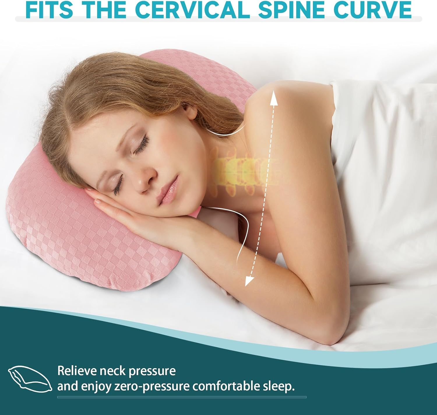 Wuronsa Ear Piercing Pillow with an Ear Hole, Cotton and Polyester Side Sleeping Pillow for CNH and Ear Pain Ear Inflammation Pressure Sores for Side Sleepers, Ear Guard Pillow (Light Pink) - Black Silk image number 5