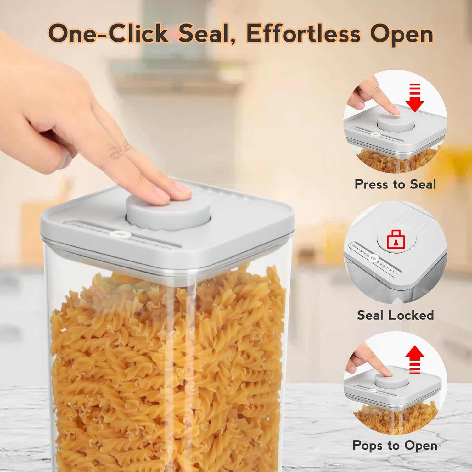 VINATO Storage Jars with Lid, Airtight, Pack of 3, 600/1250/2280 Ml Storage Box with Lid, Kitchen, Plastic Food Storage for Flour, Oats, Cereals