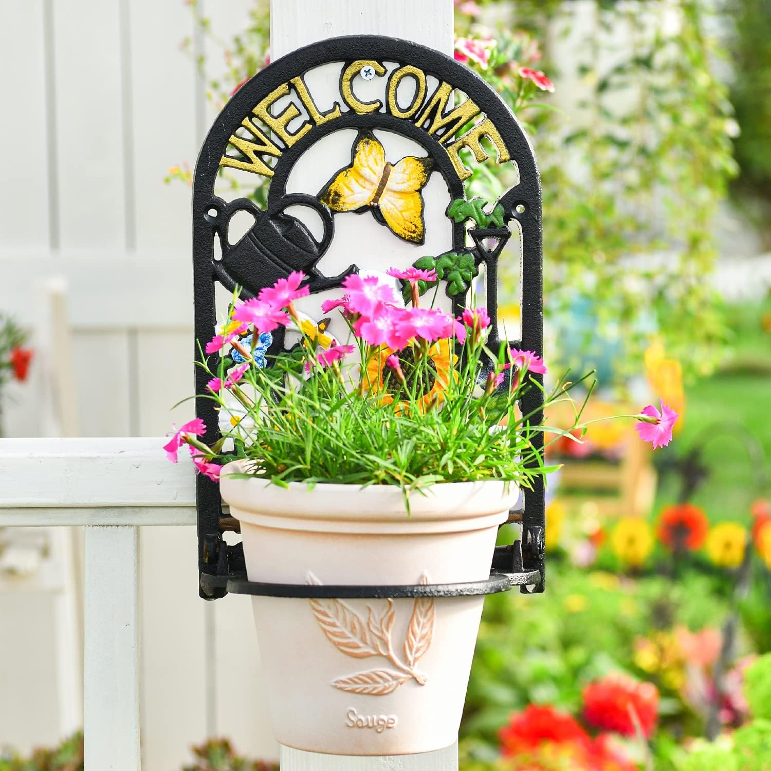Sungmor Cast Iron Wall Planter Holder - Heavy Duty Wall Mounted Flower Pot Holder - Indoor Outdoor Planter Hanger Potted Plant Rack - Vintage Welcome Sign Wall Decor image number 2