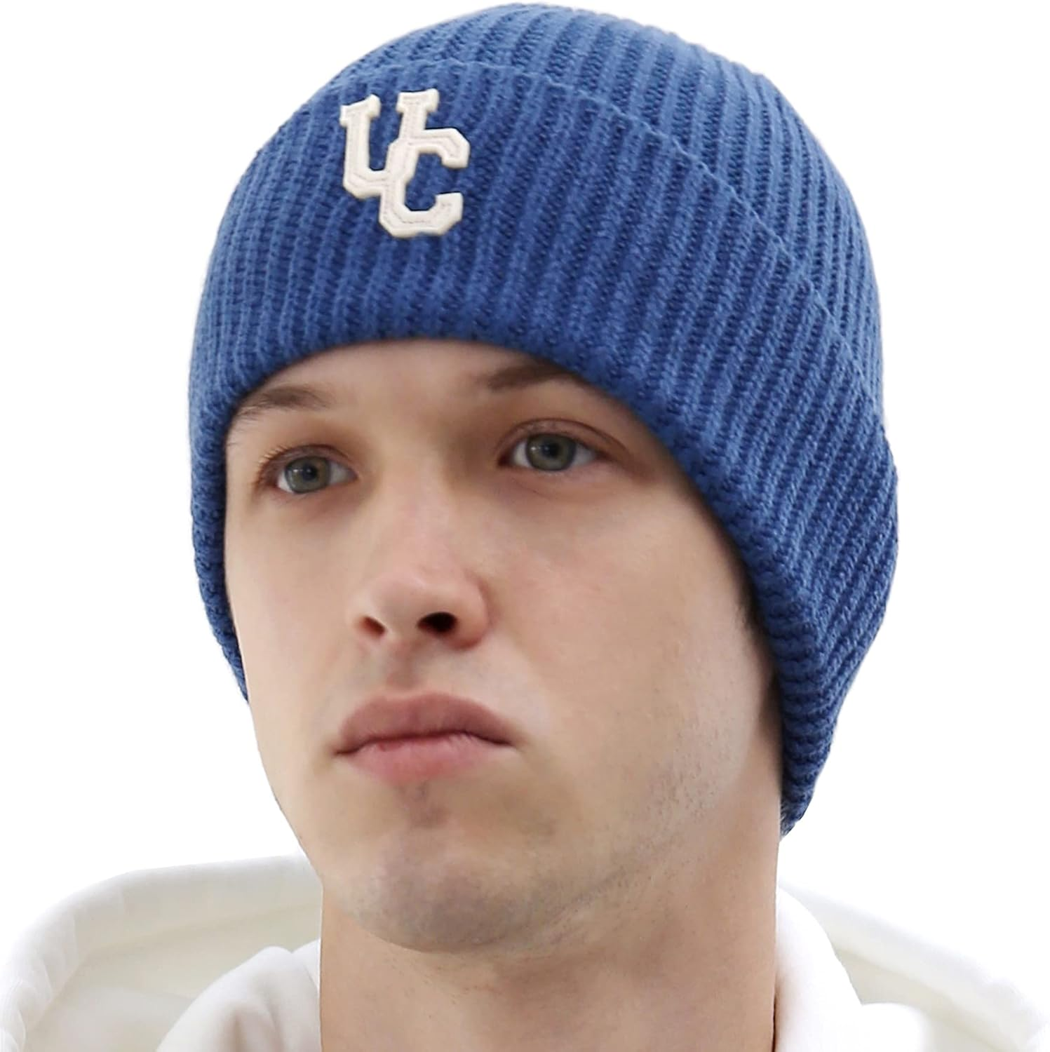 UNDERCONTROL Stripe Pattern Roll up Skullcap Warm Winter Watch Hats Thick Knit Cuff Square Logo Patch Unisex Fisherman Beanie