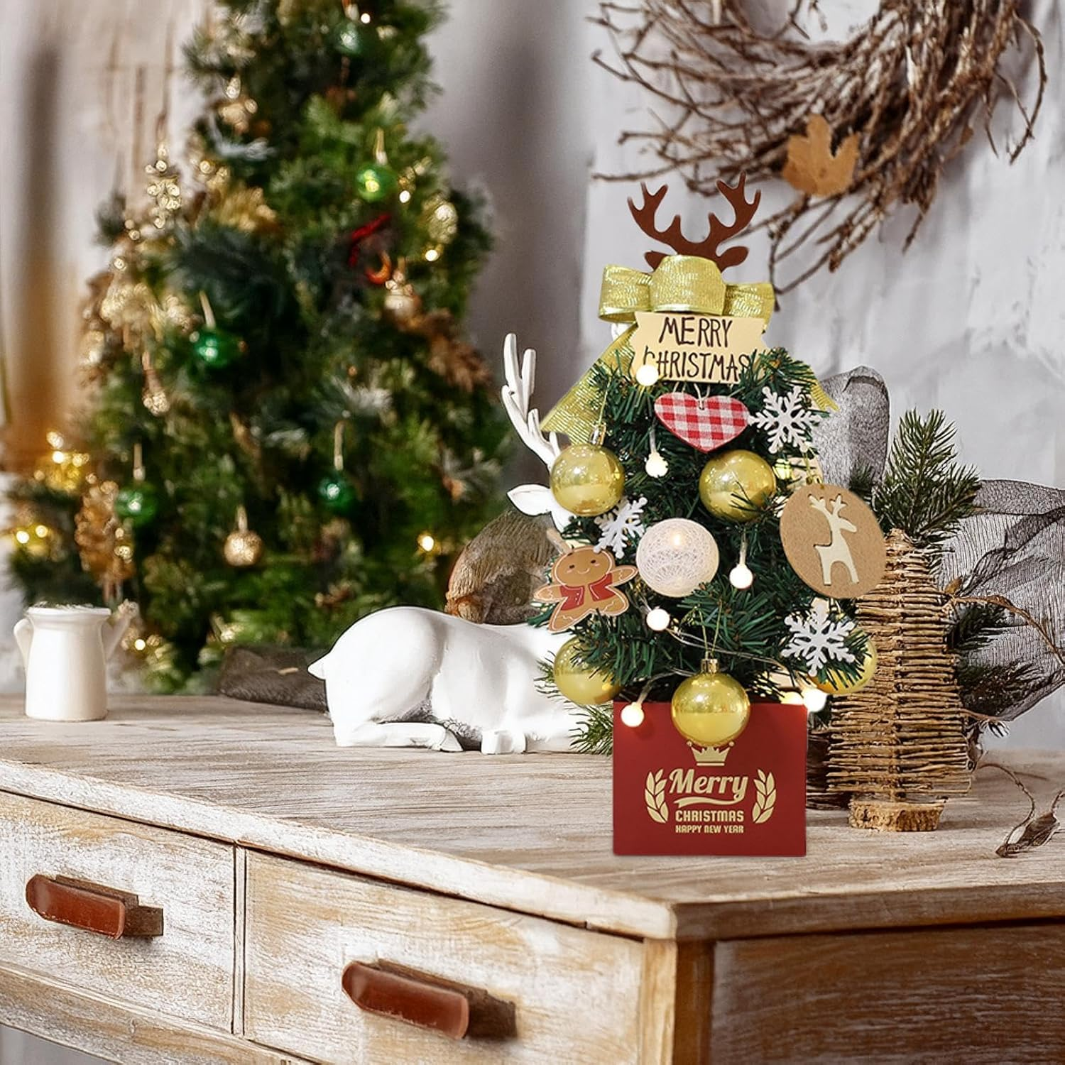 Christmas Tree Table Decor - PE Flocked Small Christmas Tree for Crafts | Christmas Tree Material Package for Winter Festival Centerpieces image number 3