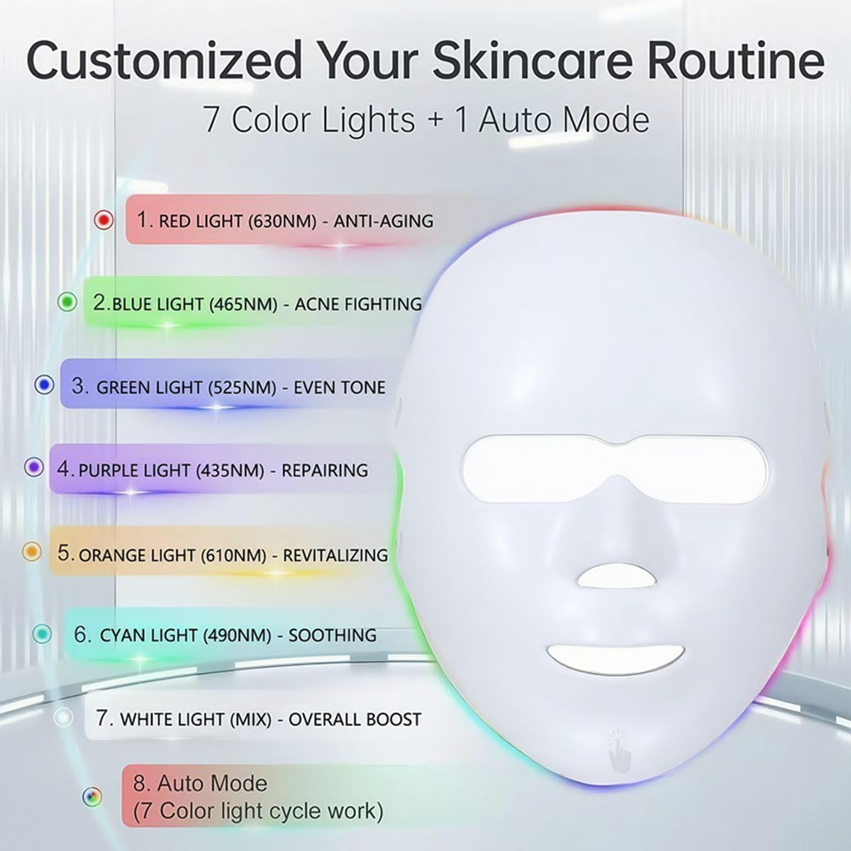 Red Light Therapy LED Face Mask - 7 Color Light Mask for Anti-Aging, Wrinkles & Acne Treatment - Wireless Rechargeable Skin Care image number 3