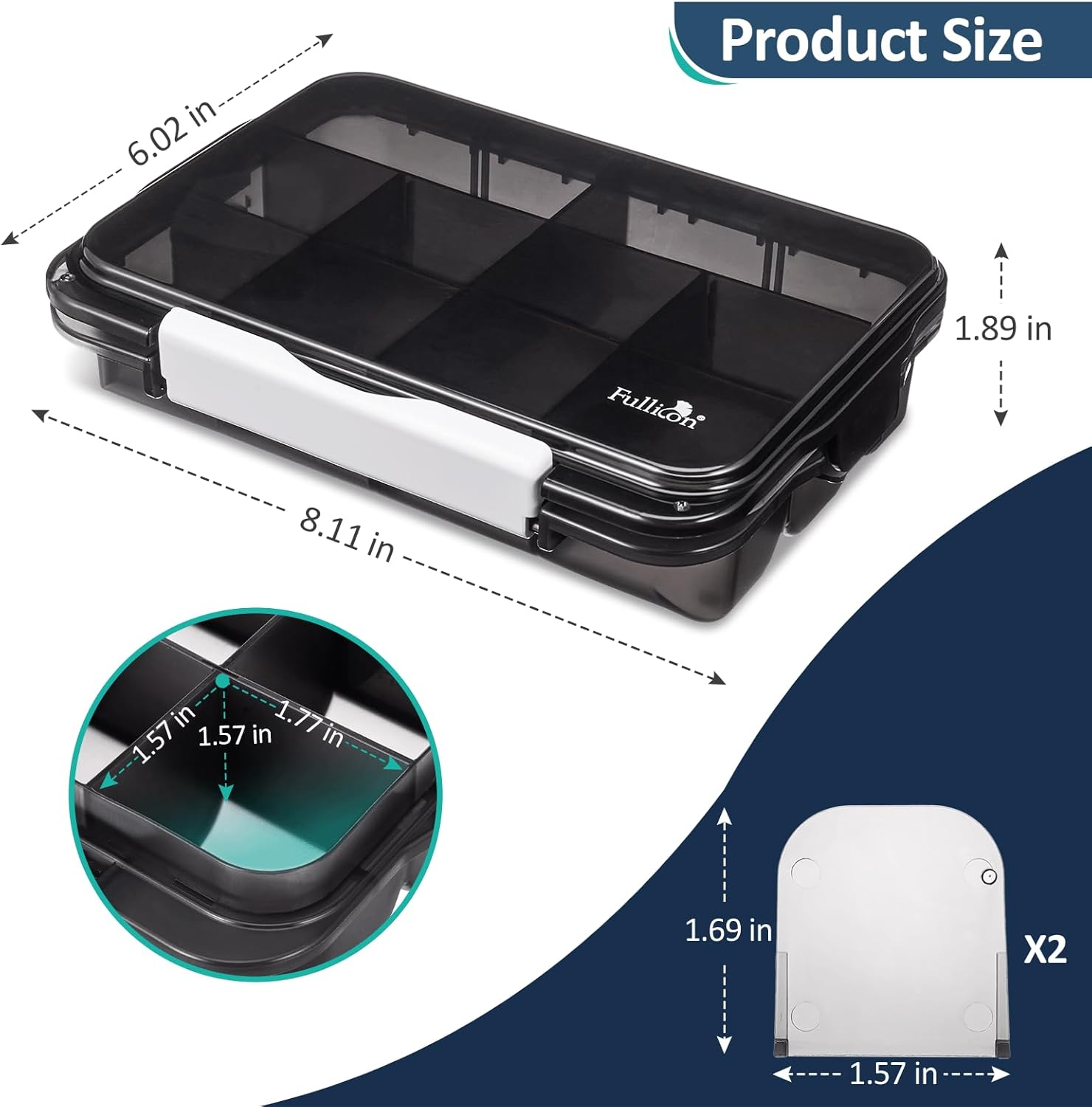 Fullicon Daily Travel Moisture Proof Pill Case with 12 Extra Large Compartment, Pill Organizer with 3 Secured Buckles, Large Supplement Box for Vitamin with Removable Dividers (Black) image number 5