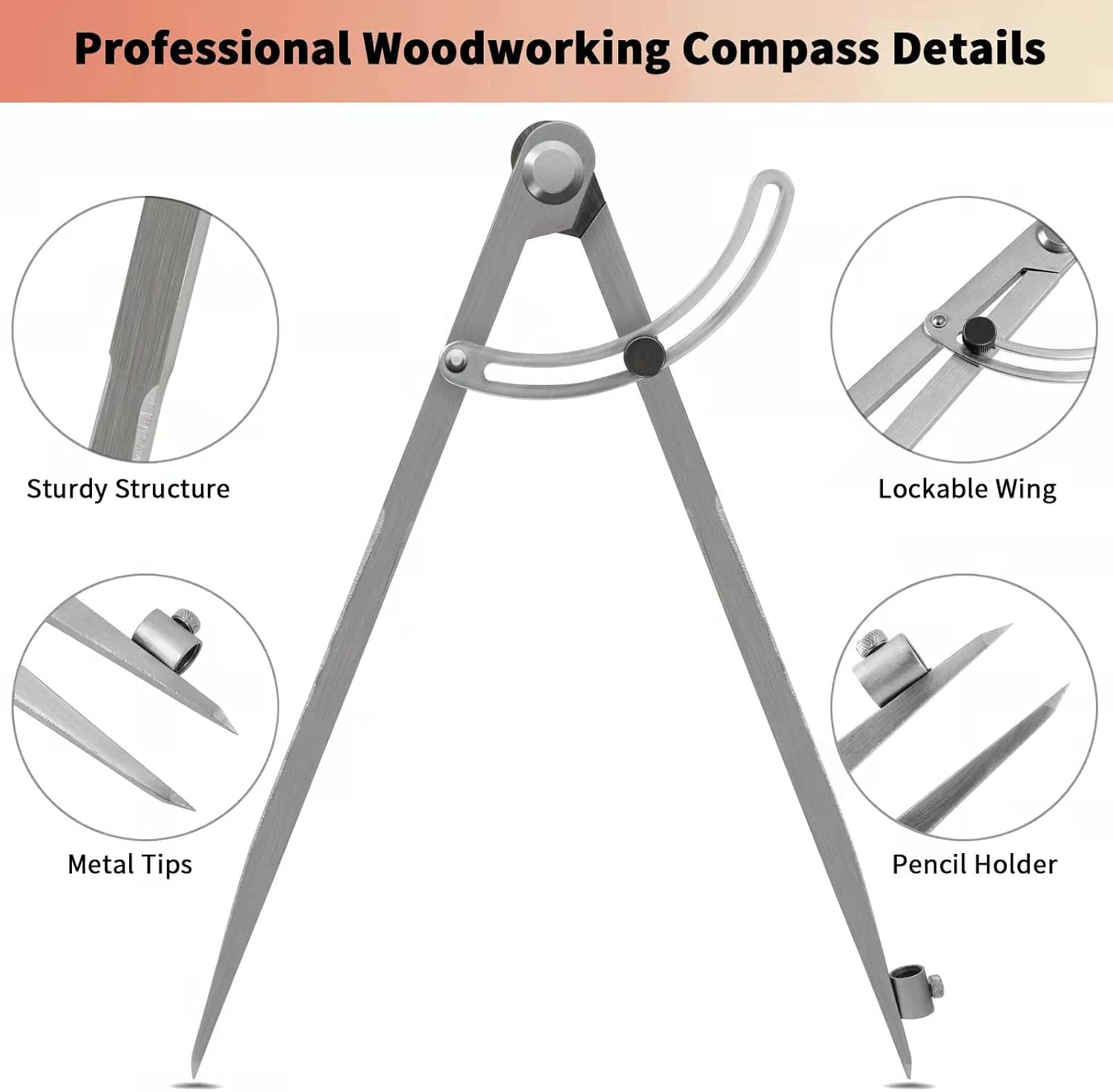 Compass for Geometry, 20 Inch Compass for Woodworking, Precision Woodworking Compass with Wing Divider and Pencil Holder, Large Compass for Geometry, Drafting, Drawing Compass (20Inch)