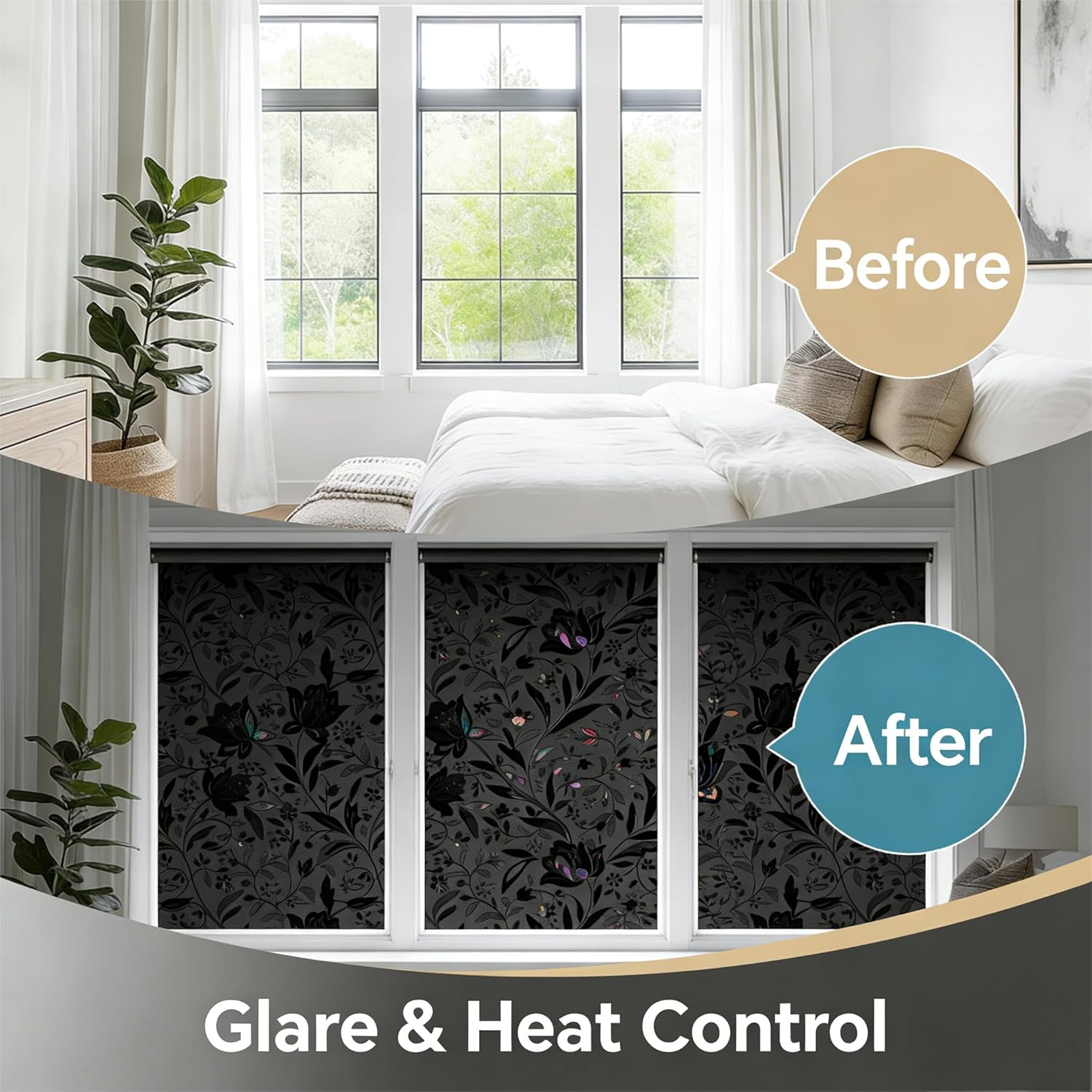 Total Blackout Tulip Frosted Window Privacy Film, Static Cling 100% UV Blocking Window Tint, Non-Adhesive Heat Control Black Out Window Covers for Home Bathroom Door Glass Decoration (Tulip, 90X200) image number 3