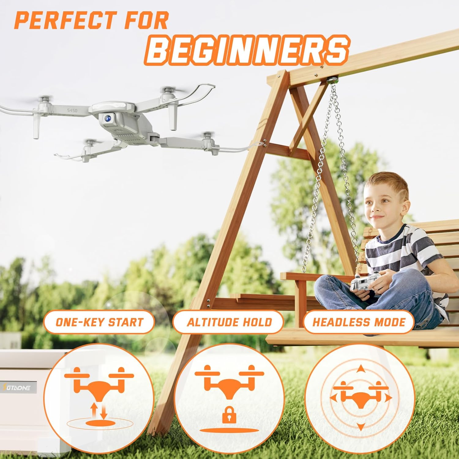 S450 Drone for Kids Adults with 1080P HD Camera - Foldable FPV Remote Control Toys Gifts for Boys Girls, Mini RC Quadcopter with One Key Start, Voice Control, 2 Modular Batteries, Carry Case image number 4