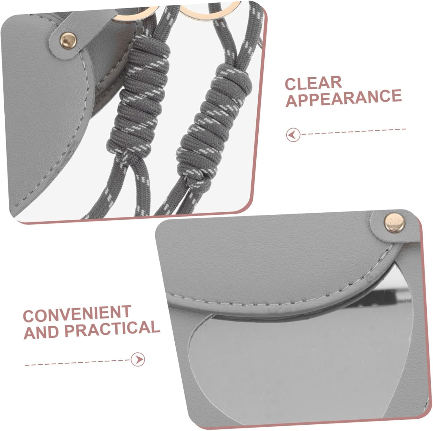 BELLIFFY 2Pcs Heart-Shaped Compact Mirrors with Rotation Portable Mini Pocket Makeup Mirrors with Stylish Wristlet Keychain Travel Purse Accessories for Women Lightweight and Gray Design image number 4